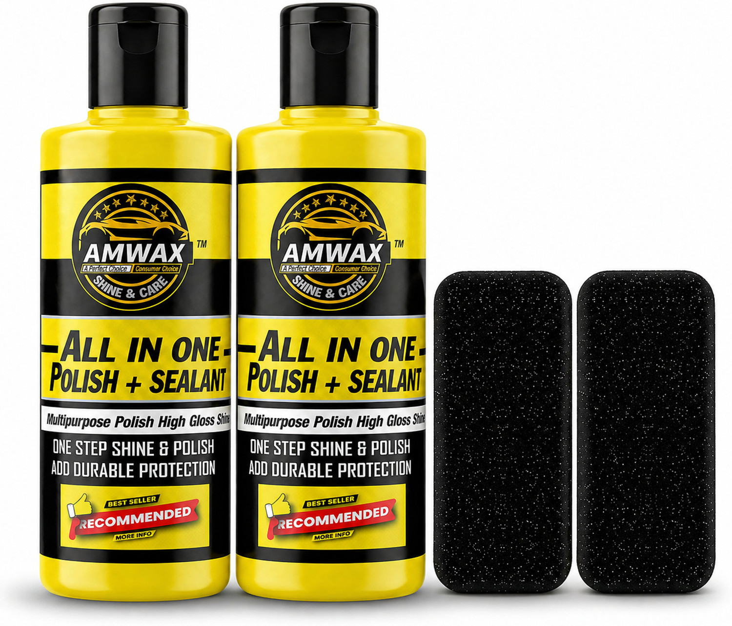 Image of amwax All In One Polish And Sealant 500 ml, Tyre Shine Glossy 500 ml, 2 Applicator Combo