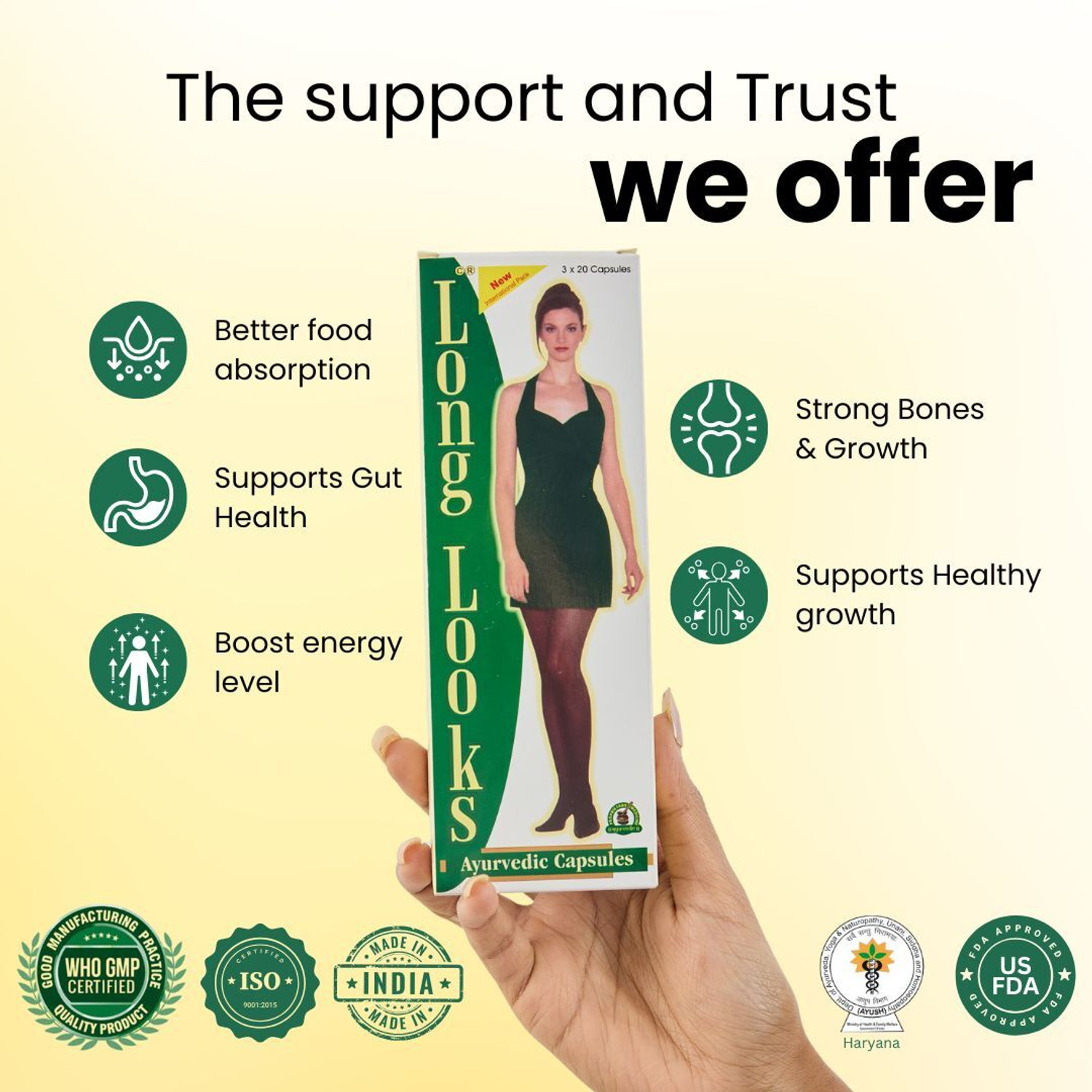 Image of Long Looks Capsules | Growth Supplement for Boys & Girls | 100% Ayurvedic