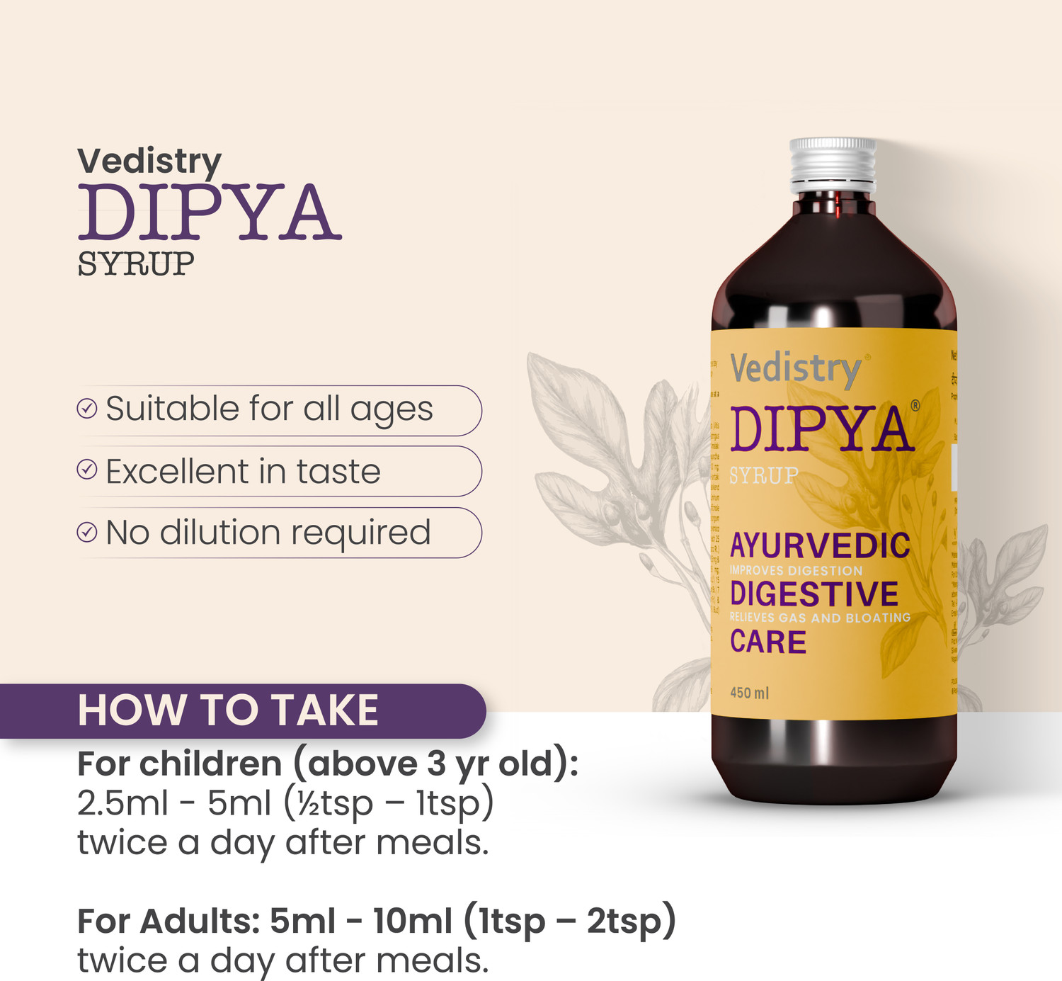 Image of Dipya Ayurvedic Digestive Syrup (450ml) | Herbal Relief for Gas, Acidity & Indigestion