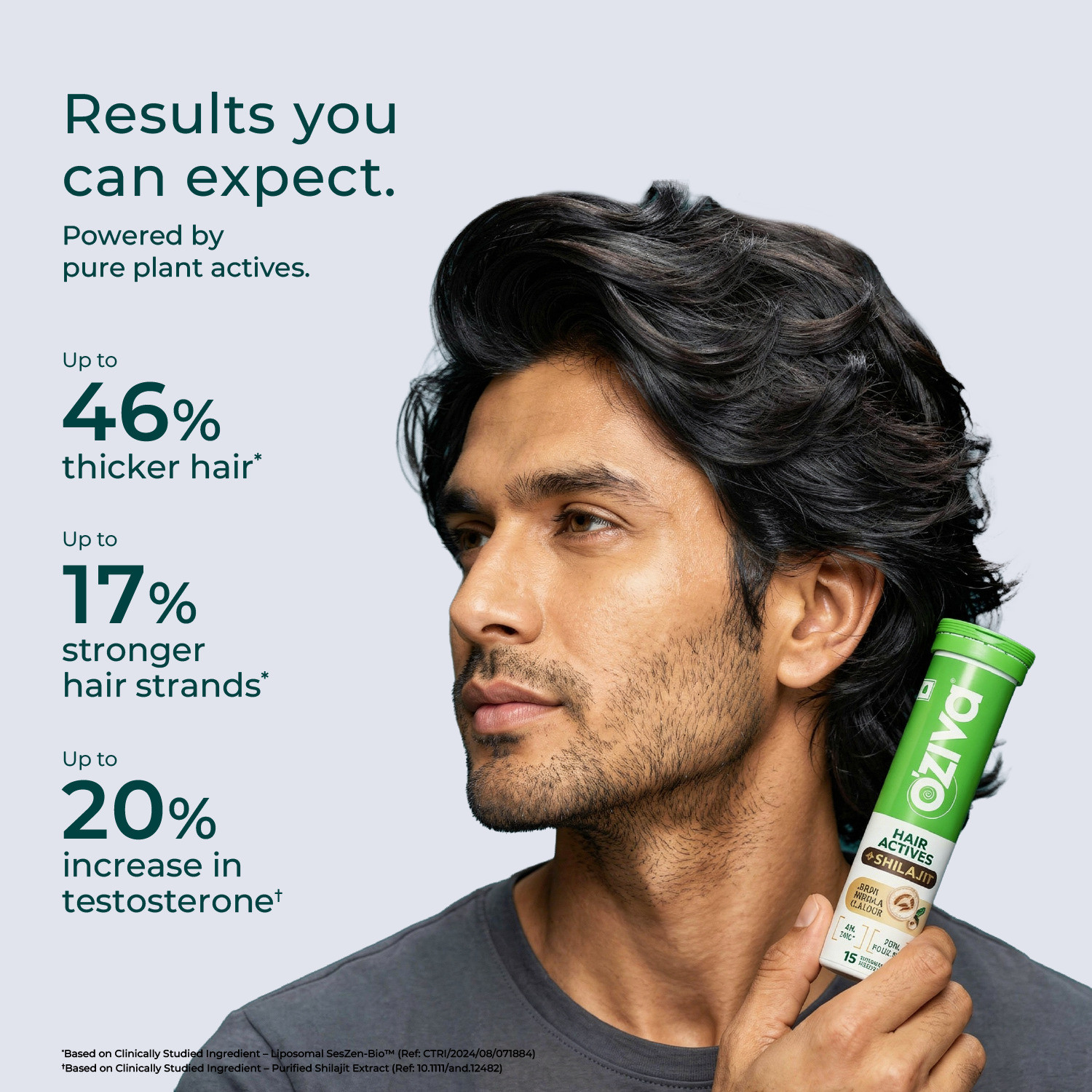 Image of OZiva Hair Actives + Shilajit for Men Hair Supplement with Liposomal SesZen-Bio
