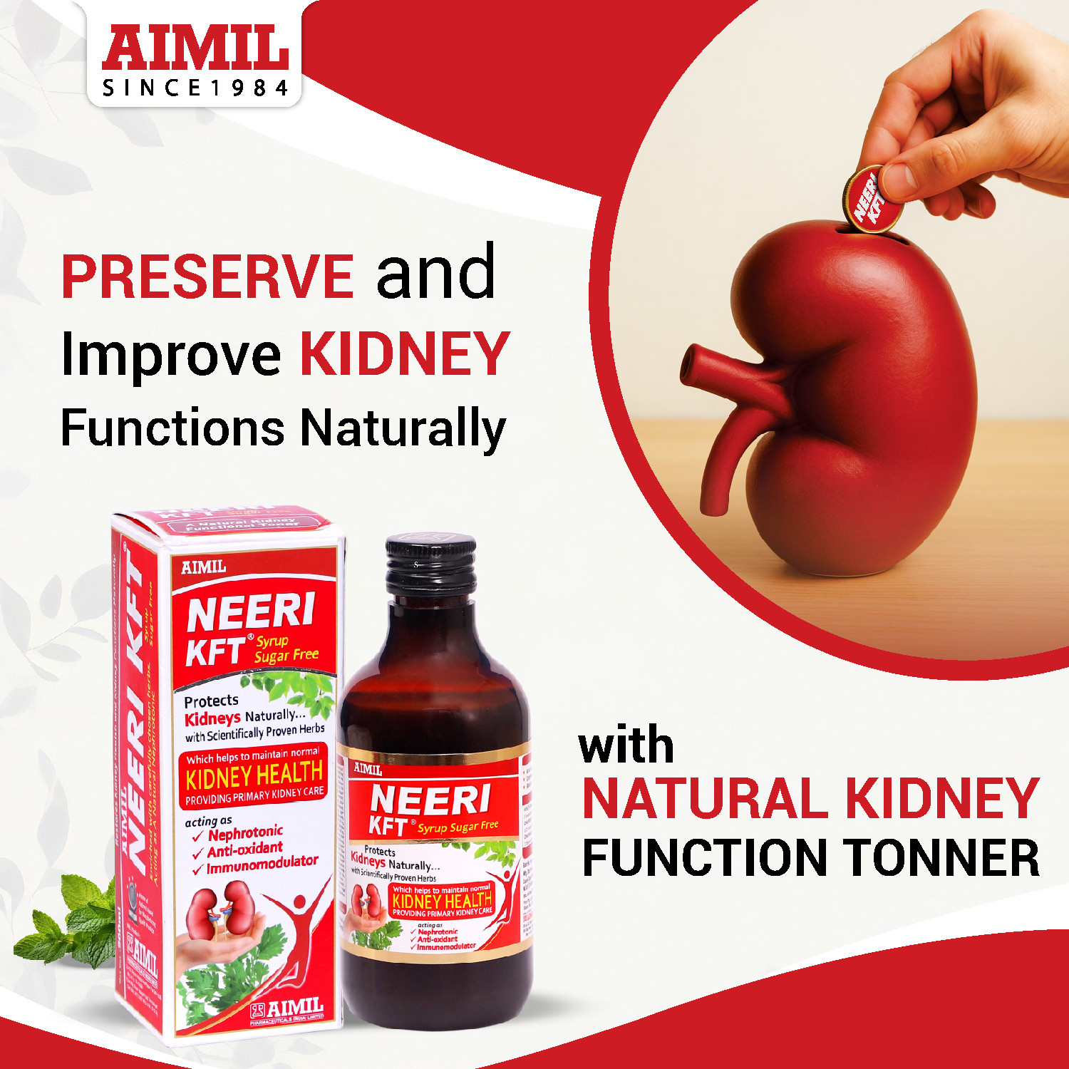 Image of AIMIL NEERI KFT Sugar Free Syrup for Kidney Health | Improves Kidney Function Naturally (Pack of 3)