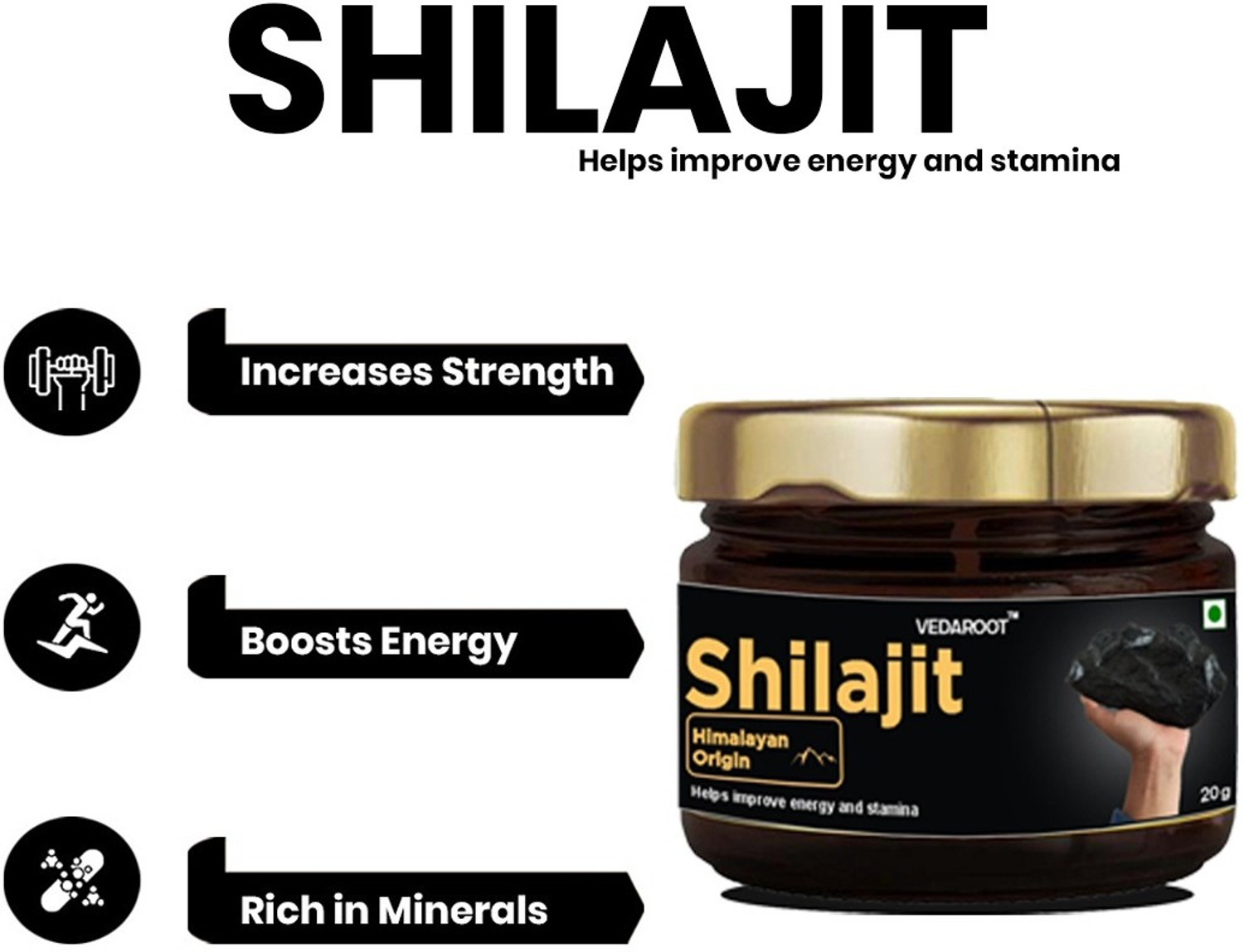 Image of VEDAROOT Pure Shilajit Resin 20g | Boost Performance, Power, Stamina, Strength
