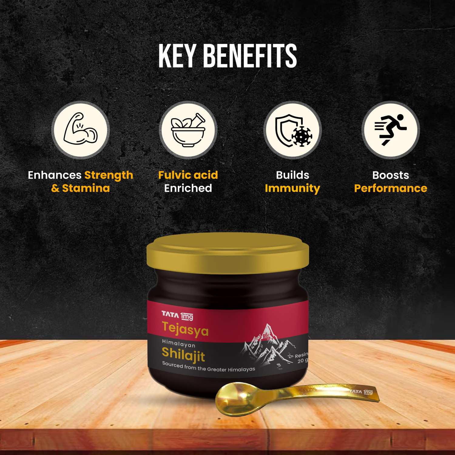 Image of TATA 1mg Tejasya Shilajit Resin,Helps in Boosting Stamina & Energy
