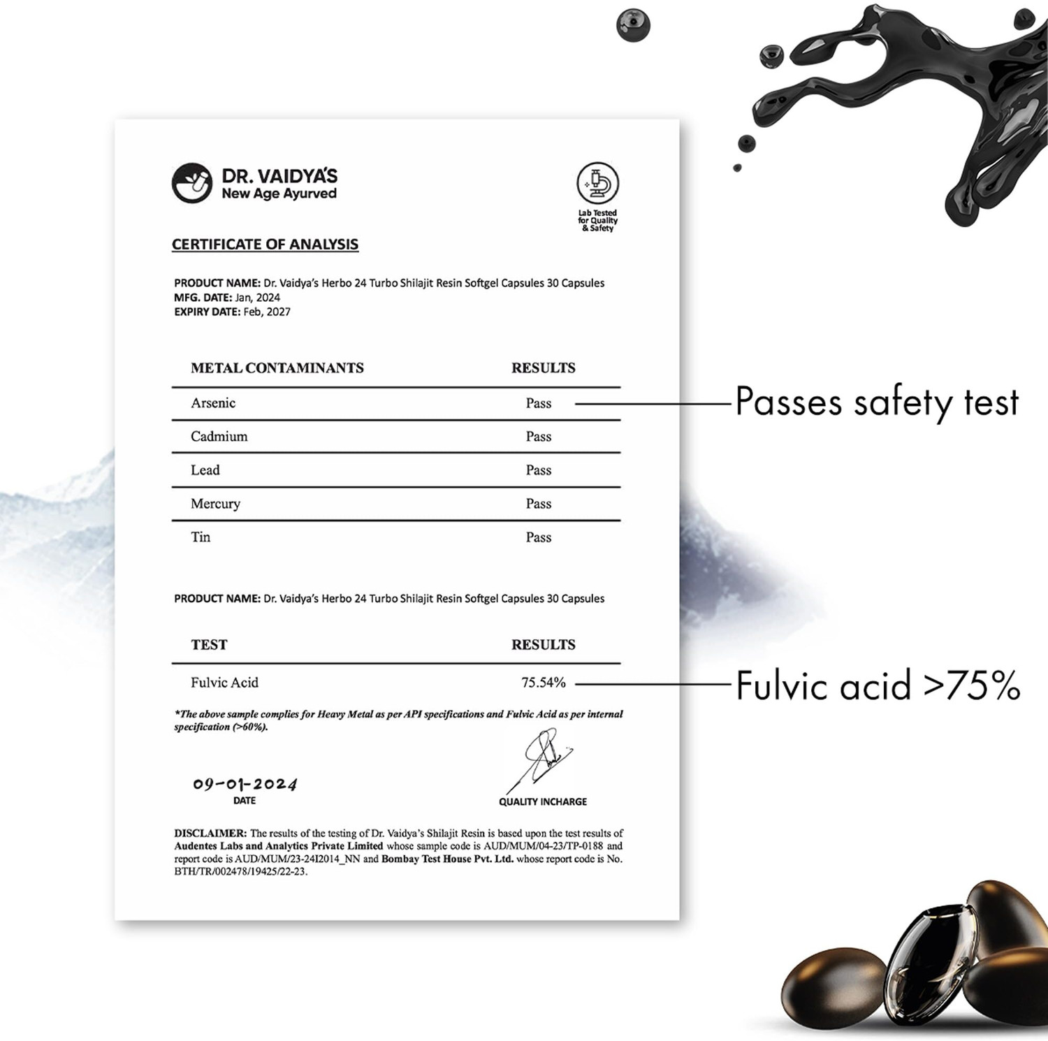 Image of DR. VAIDYA'S Shilajit Gold Resin Softgels for Power & Performance