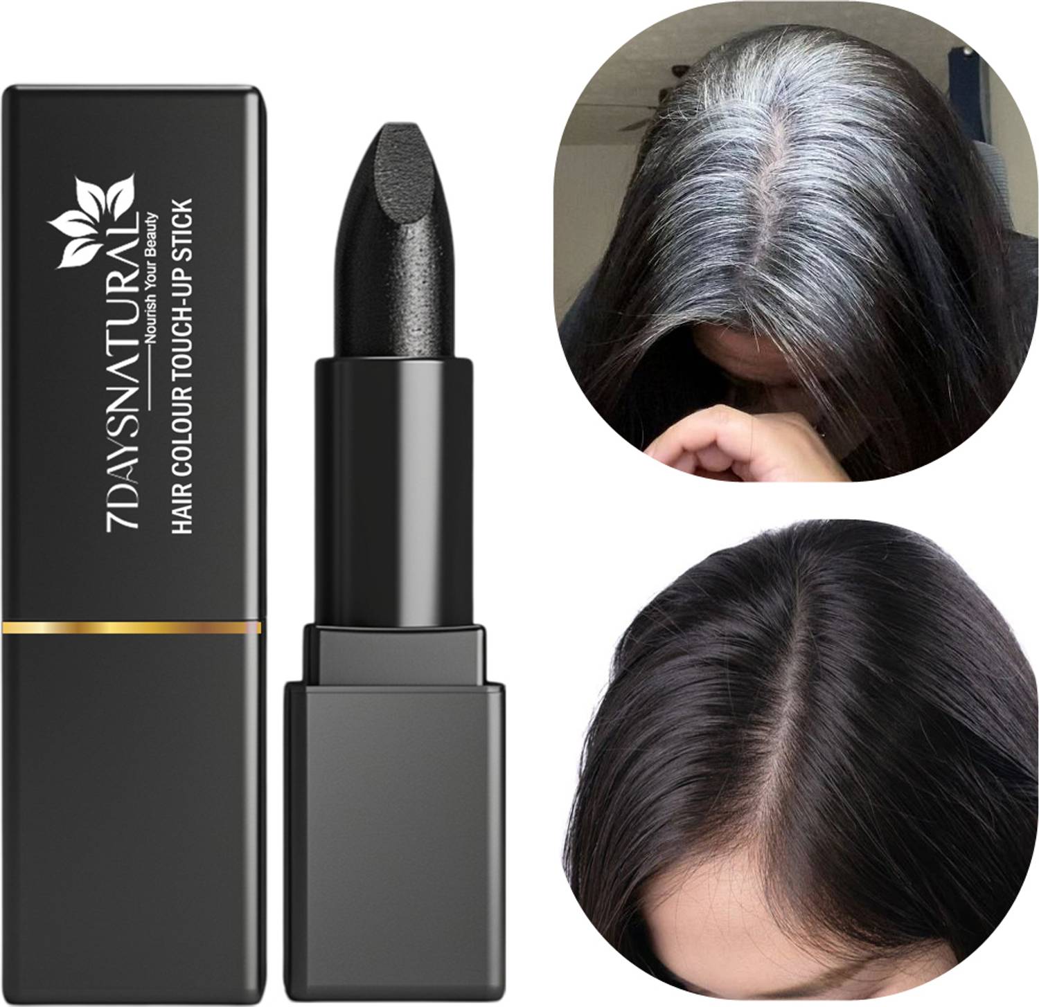 7days natural Hair Touch Up Stick for Grey & White Hair | Quick Coverage | Long Lasting , BLACK