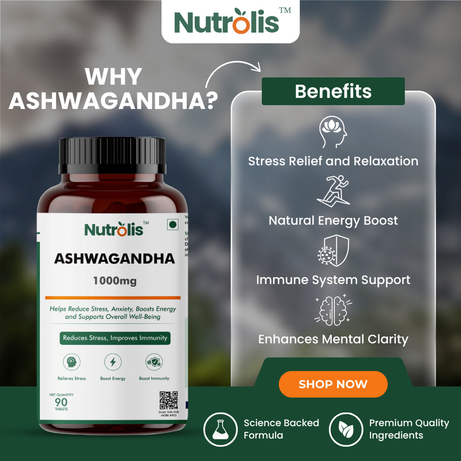 Image of Nutrolis Ashwagandha 1000mg | Boosts Immunity & Energy | Stress Relief