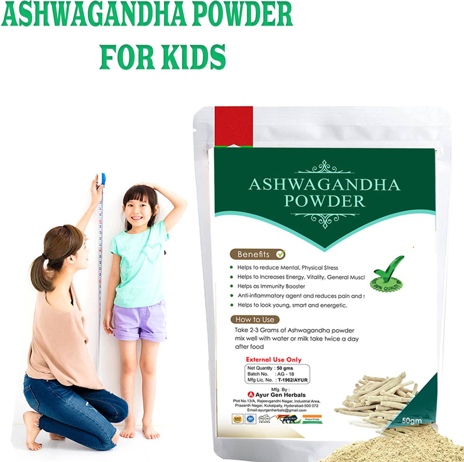 Aktivemusli 100% Pure Ashwagandha powder for height growth | Boost Stamina & Energy. (50 g)