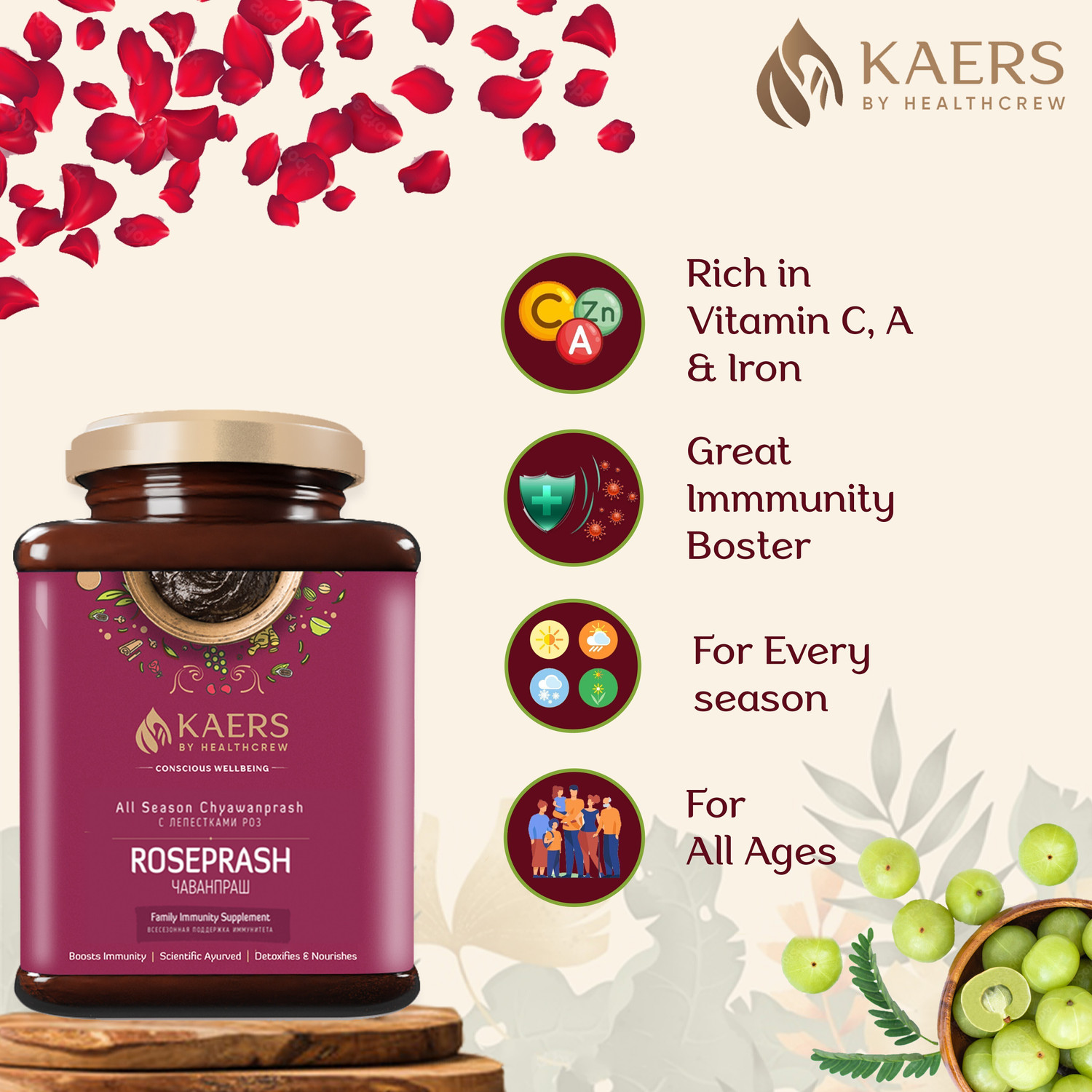 Image of Kaers by Healthcrew ROSEPRASH | Ayurvedic All Season Chyawanprash|Family Immunity|Great Taste|500 gm