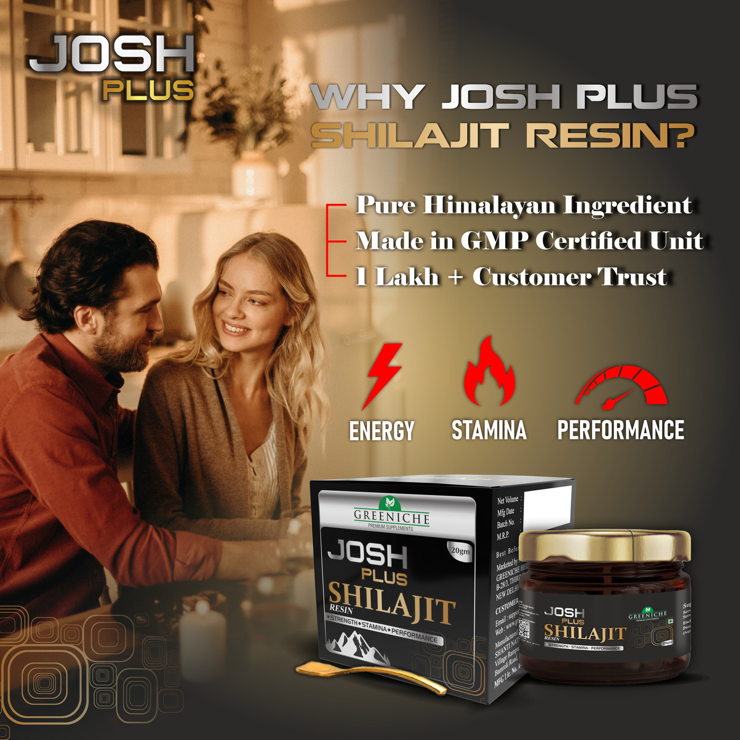 Image of Greeniche Premium Josh Plus Shilajit Resin for Strength, Power & Stamina | 20g