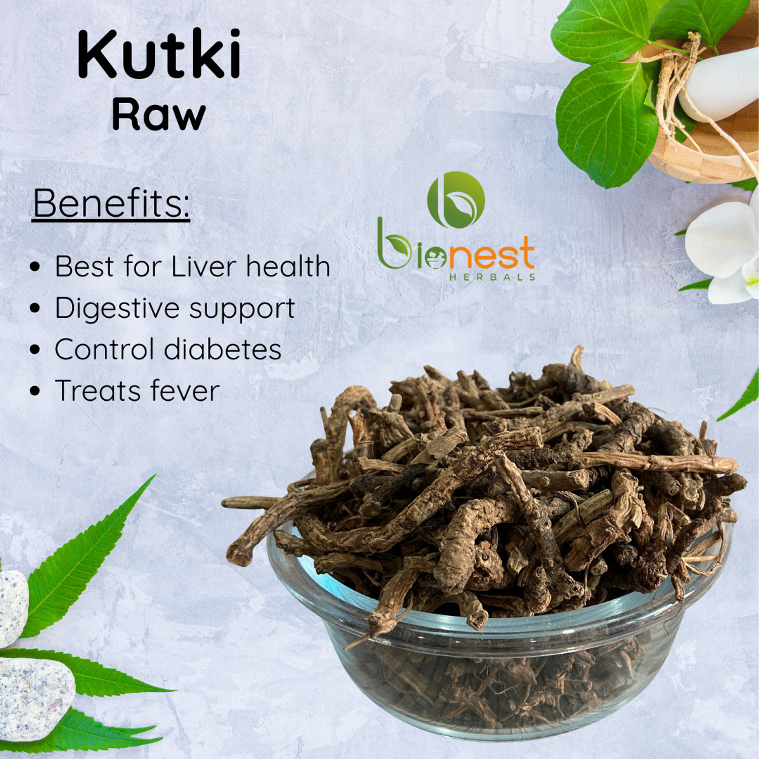Image of Bionest Herbals Kutki (Raw) -250 g- Picrorhiza Kurroa / Katuki | Liver Health, Detox | Bitter Mixed Seeds