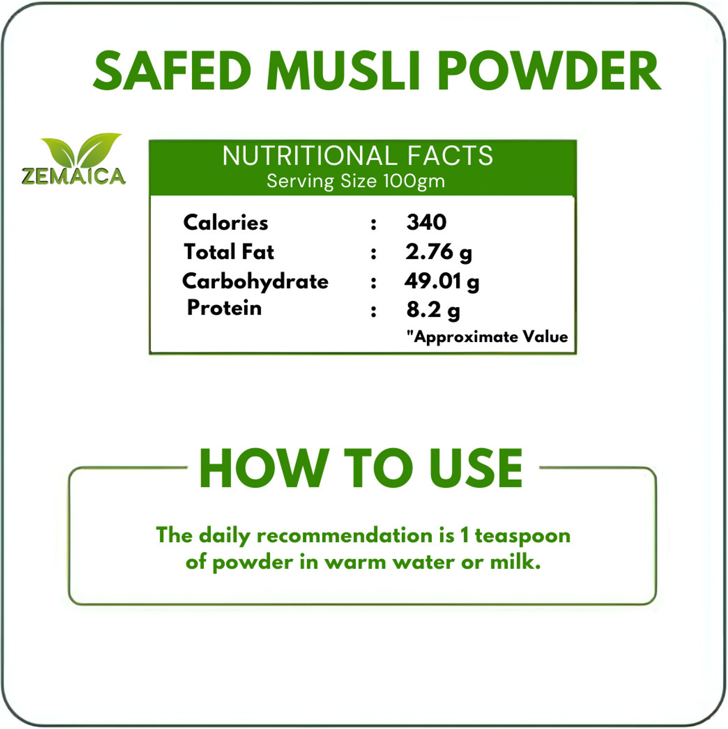 Image of ZEMAICA Safed Musli Organic Safed Musli Powder