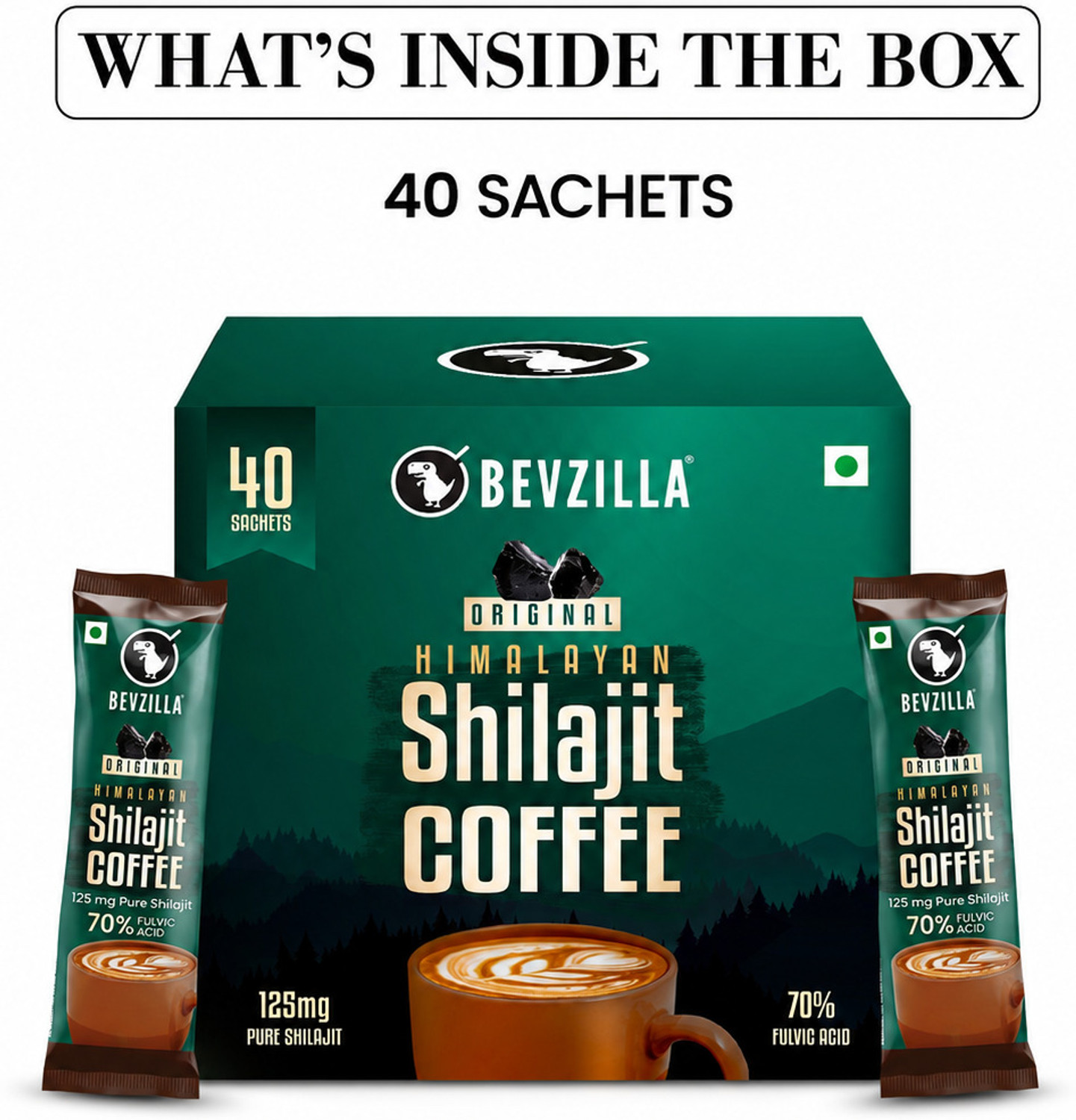 Image of Bevzilla Himalayan Shilajit Coffee Powder with Rechargeable Frother | 40 Sachets x 2.5 g