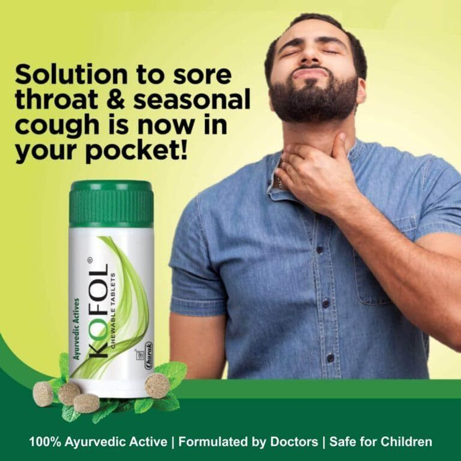 Image of Kofol Ayurvedic Chewable Tablets | Quick Relief for Sore Throat & Dry Cough � 60 each