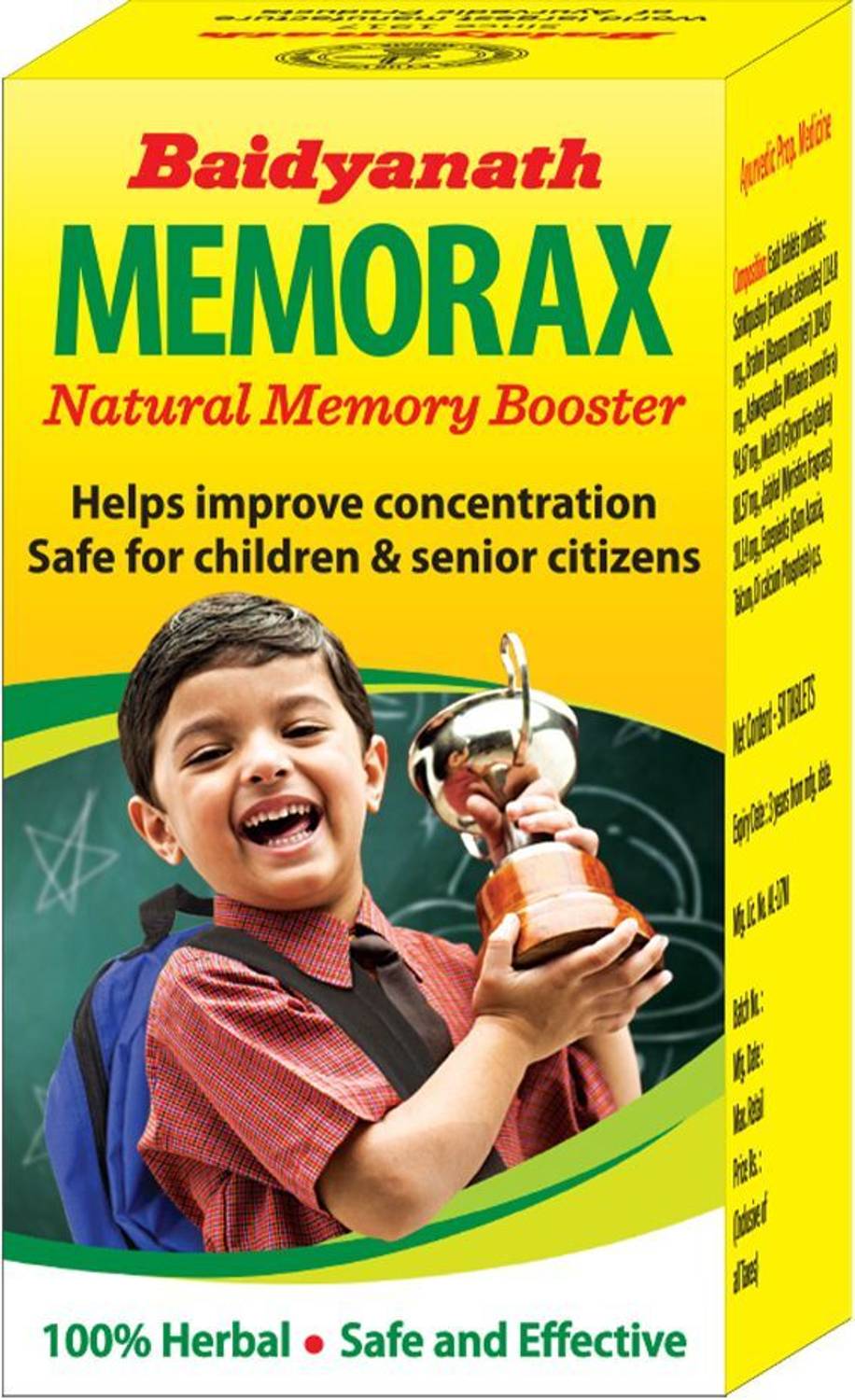 Baidyanath Memorax Herbal Memory Booster | Improves Concentration & Learning | 50 Tablets