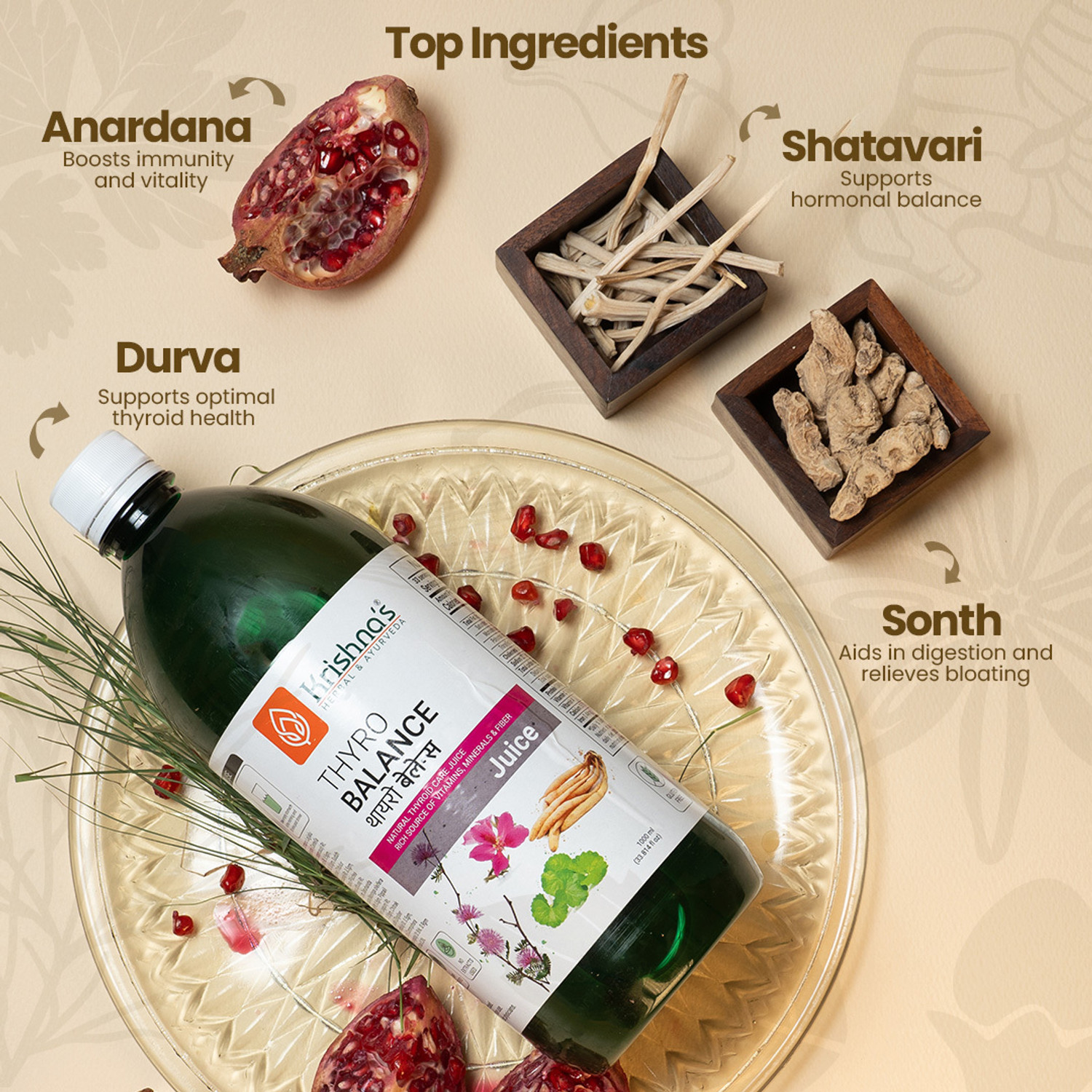 Image of Krishna's Herbal & Ayurveda Natural Thyroid Care Juice | Rich Source of Vitamins, Minerals & Fiber