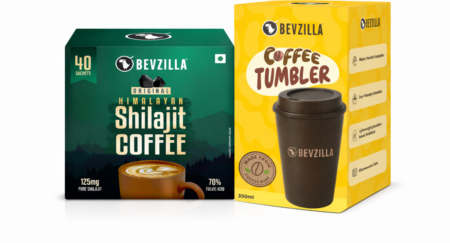 Image of Bevzilla Himalayan Shilajit Coffee With Eco Friendly Coffee Tumbler | Coffee Husk