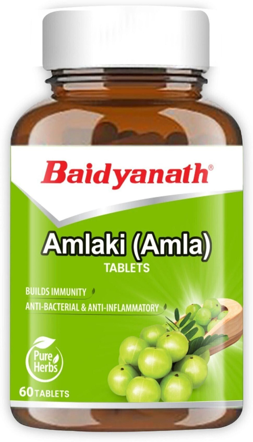 Image of Baidyanath Amlaki (Amla) Tablets | Helps to Build Immunity | Anti-Bacterial and Anti-Inflammatory | 60 TB