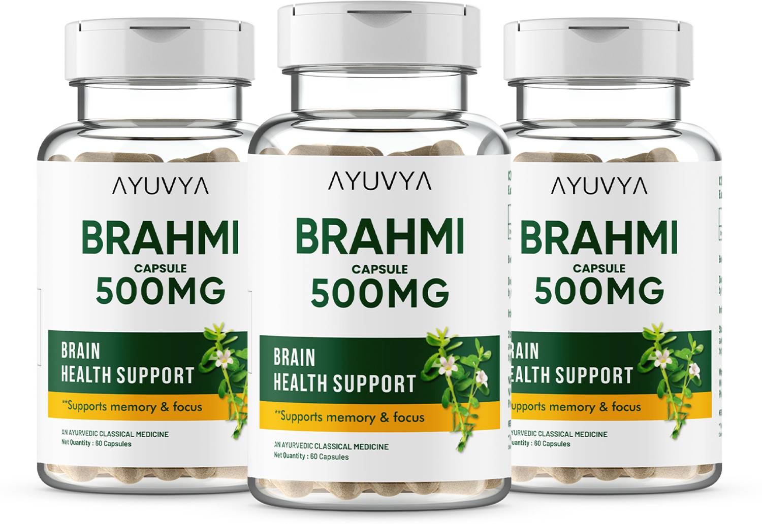 Ayuvya Brahmi Capsules - 500mg | Helps Relieve Stress, Aids Sleep & Enhance Memory