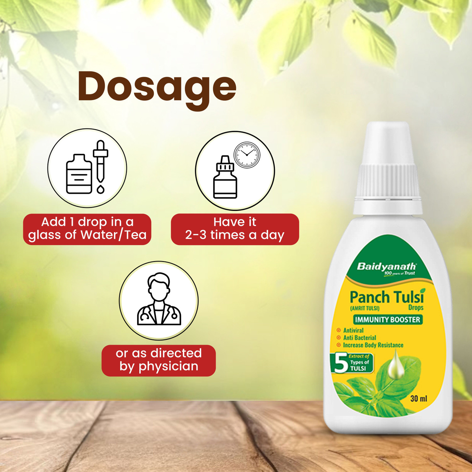 Image of Baidyanath Panch (Amrit) Tulsi Drops, Natural Immunity Booster and Powerful Cough & Cold Relief Drops | Antiviral, Antibacterial, Increases body resistance |