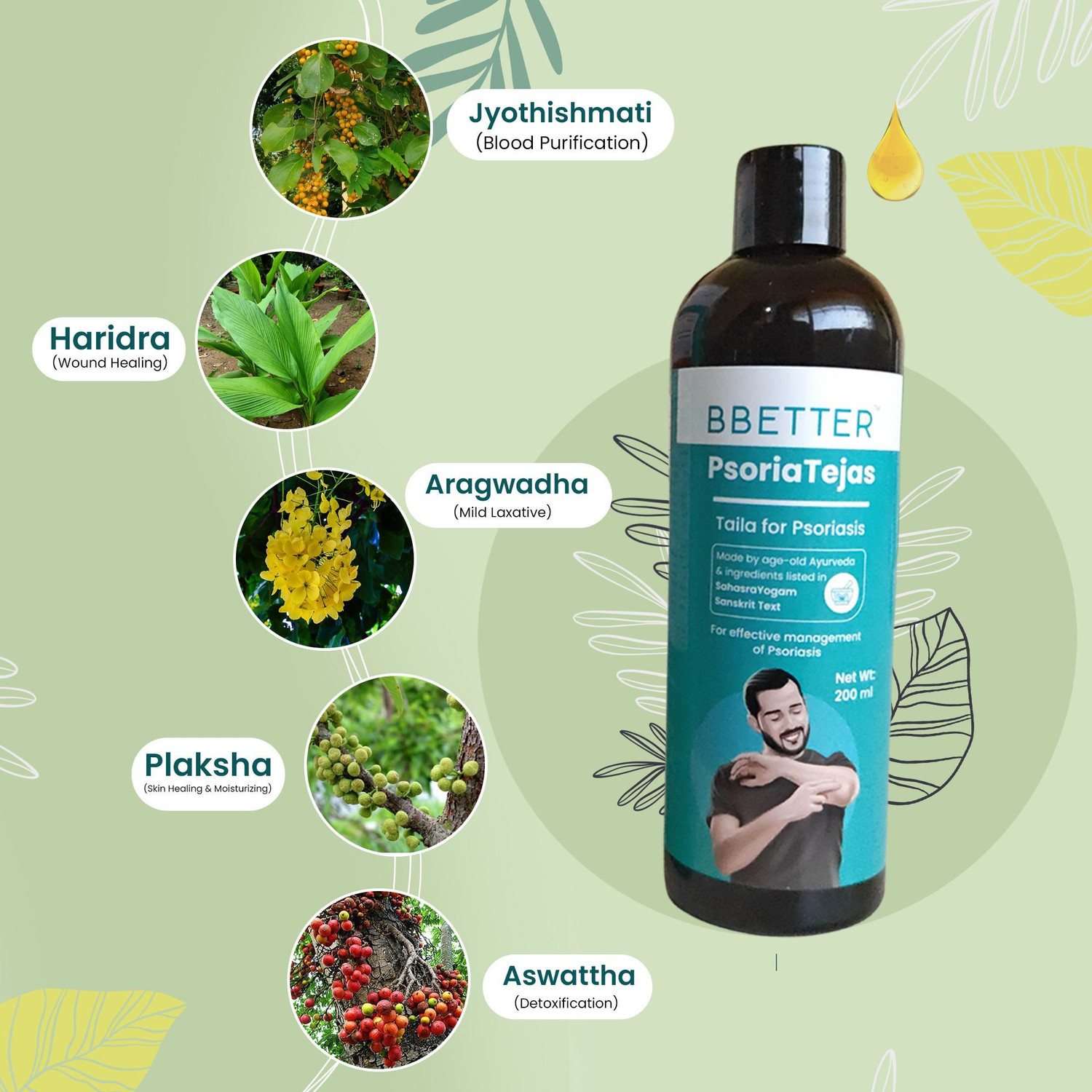 Image of BBETTER Psoria Tejas - Oil for Skin Health Management | Made by age old Ayurveda