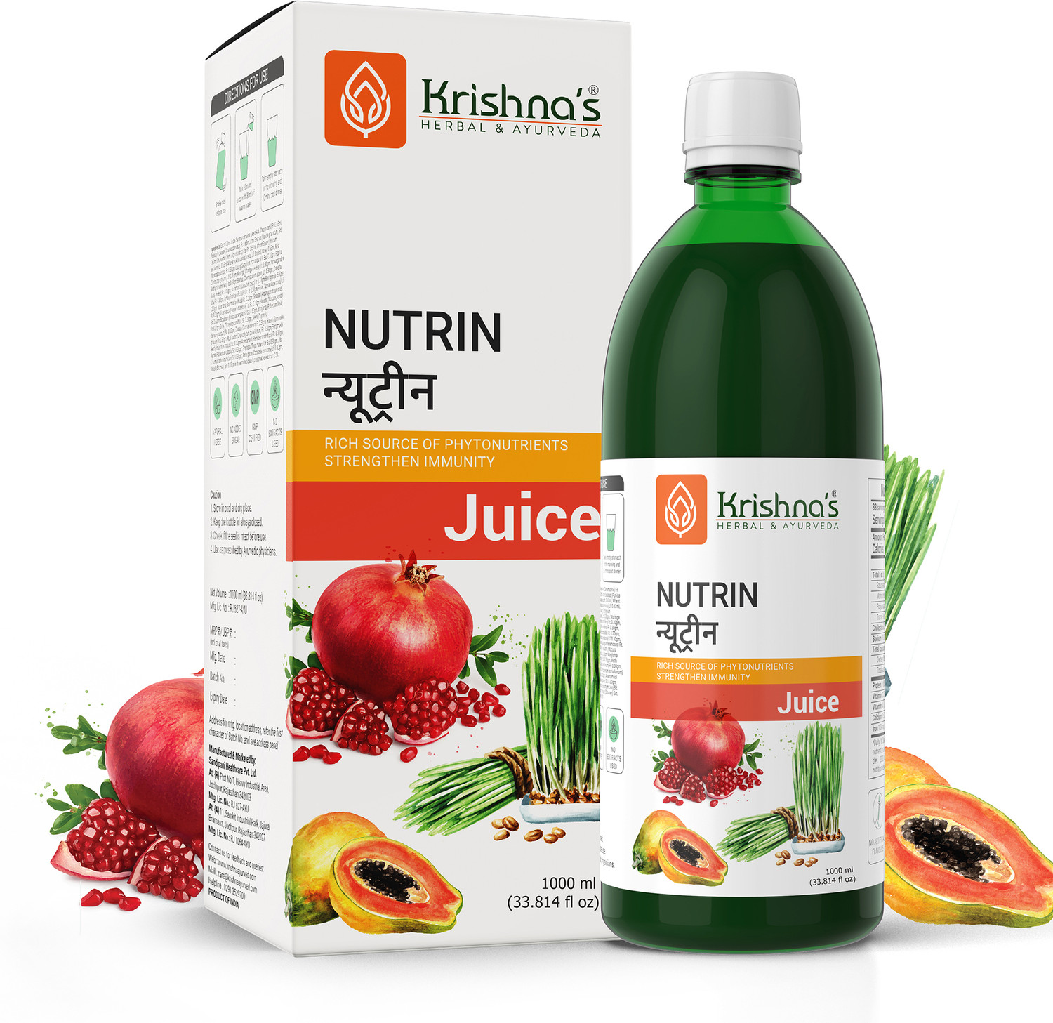 Image of Krishna's Herbal & Ayurveda Nutrin Juice Rich Source of Phytonutrients for Energy Immunity & Wellness 1000ml