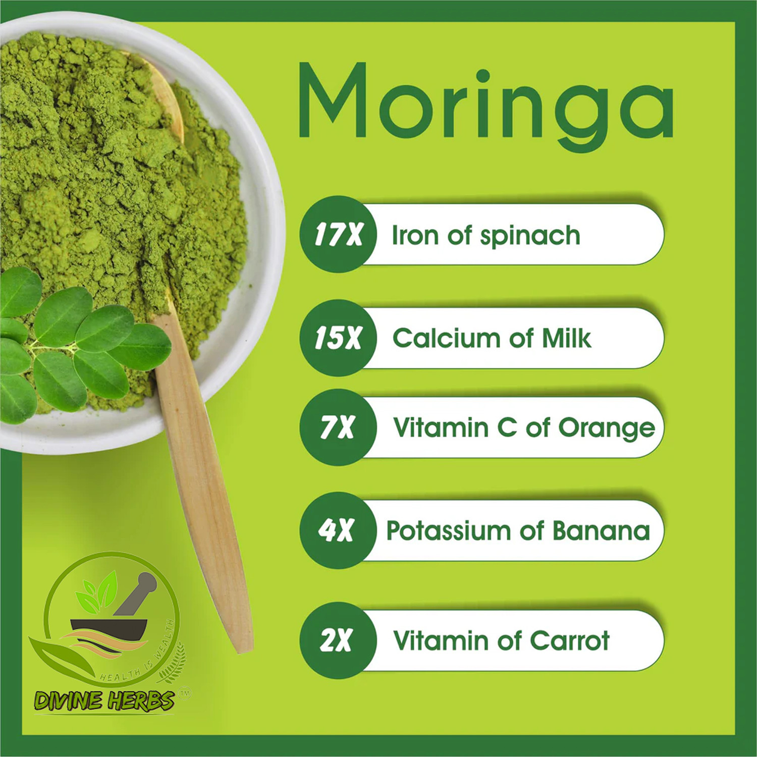Image of DIVINE HERBS Natural & Organic Moringa Powder For Weight Loss, Health Care