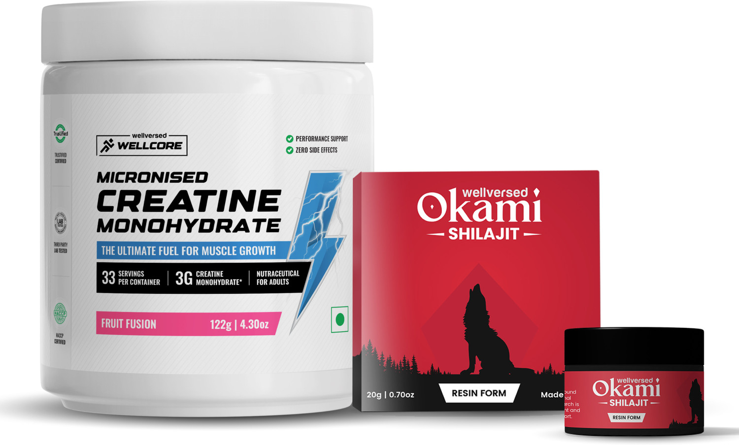 Image of Wellversed Okami Shilajit Resin (20g) + Wellcore Creatine (122g, Fruit Fusion)