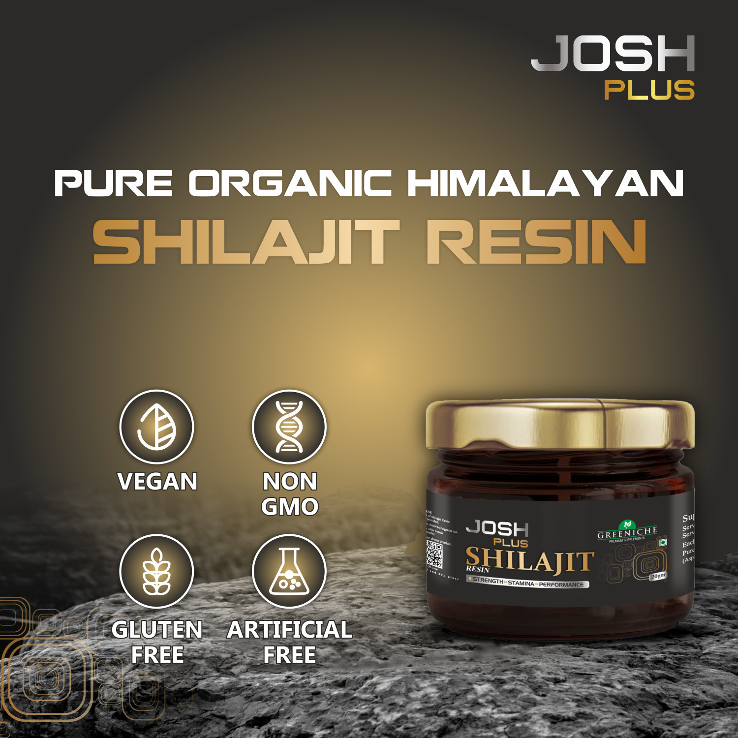 Image of Greeniche Premium Josh Plus Shilajit Resin for Strength, Power & Stamina | 20g
