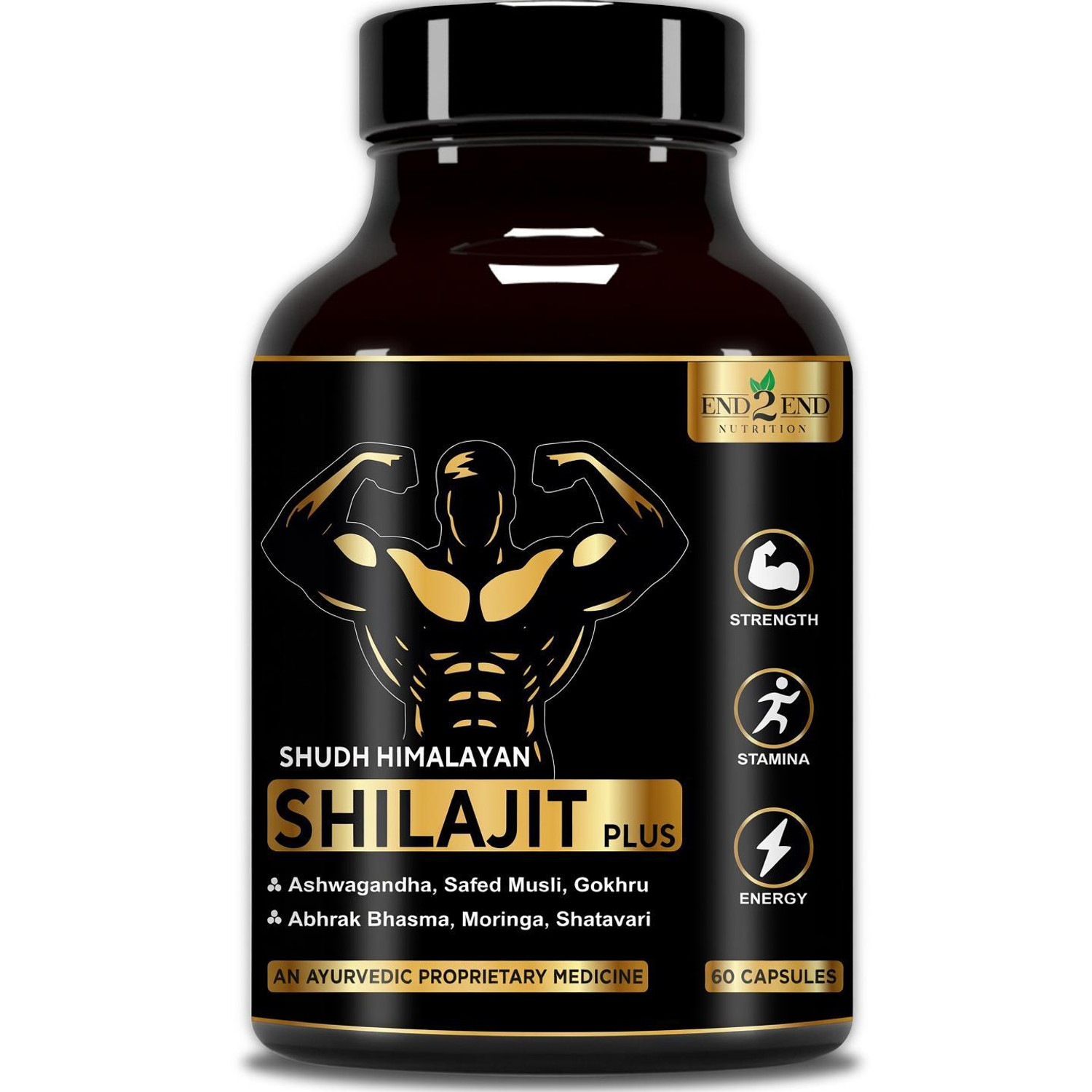 Image of End2End Nutrition Himalayan Shilajit with Ashwagandha & Gokhru | 16 Ayurvedic Herbs | Muscle Gain