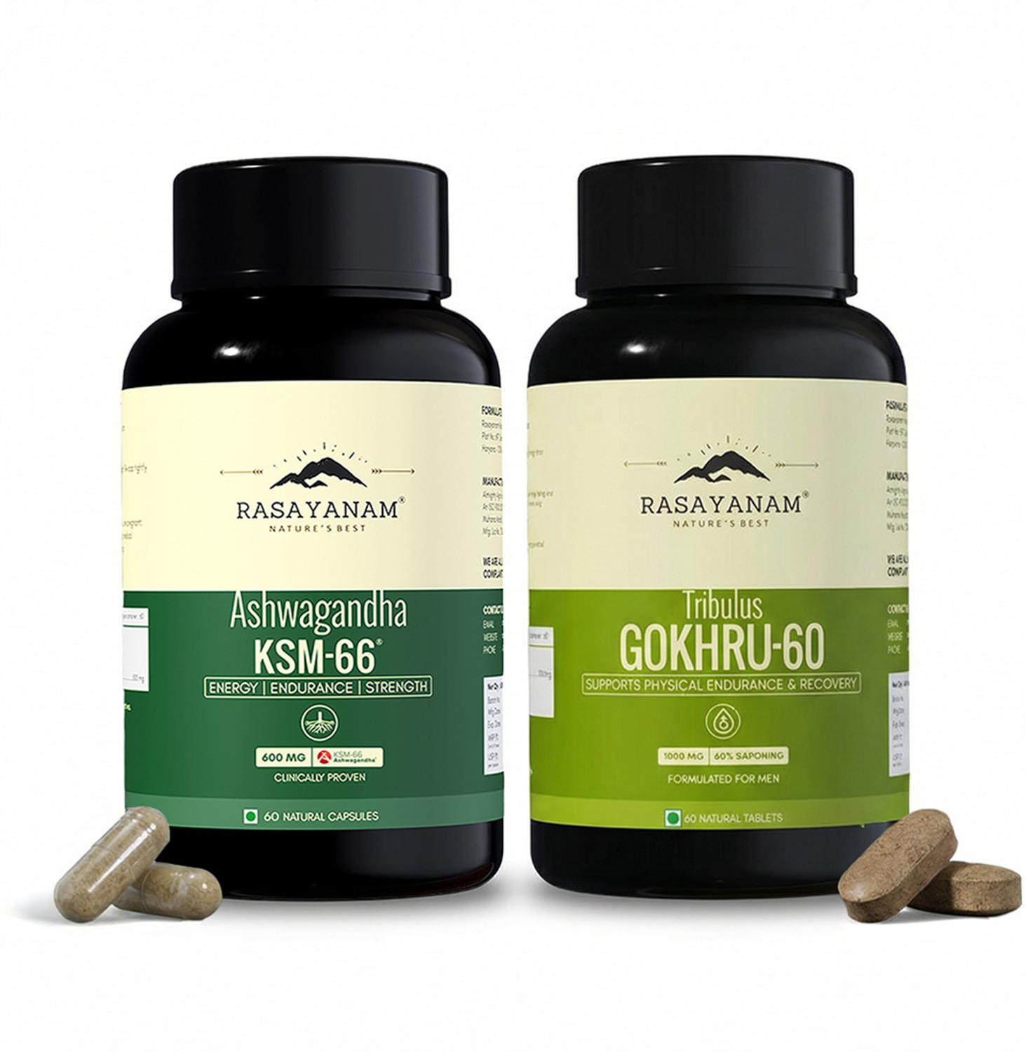 Image of Rasayanam Ashwagandha KSM-66 (500 mg) and Tribulas Gokhru-60 Gokshura Tablets 1000mg Combo