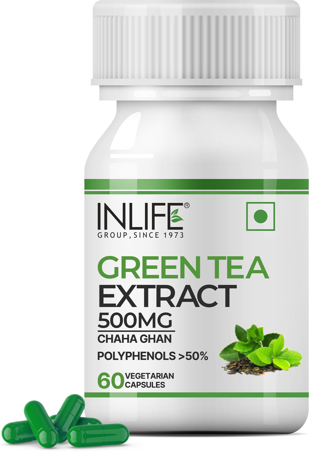 Image of INLIFE Green Tea Extract Capsules Herbal Supplement for Men Women, 500mg - 60 Capsules