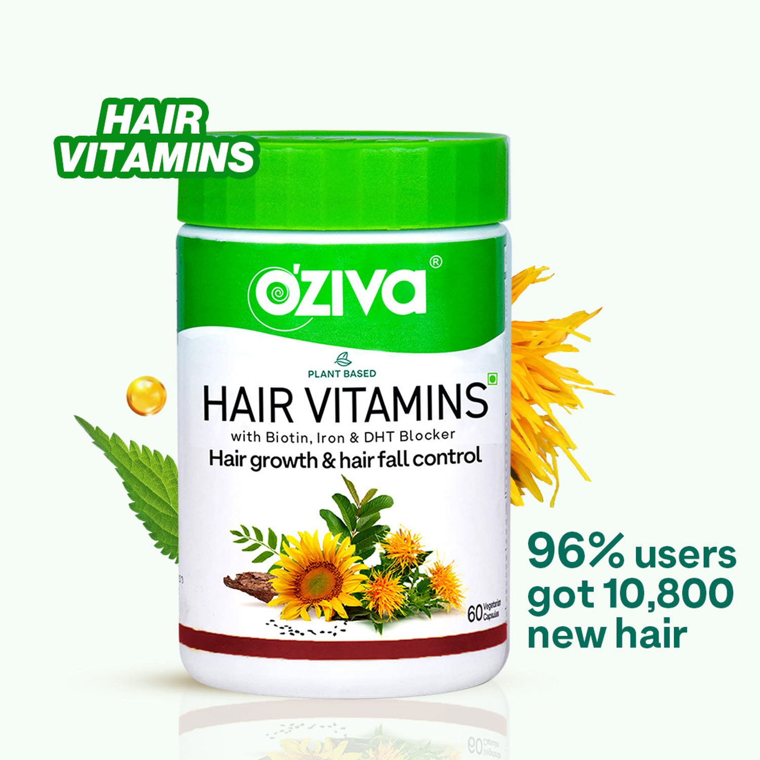 Image of OZiva Hair Vitamins (with Biotin & Iron)for Hair Regrowth & Hairfall Control