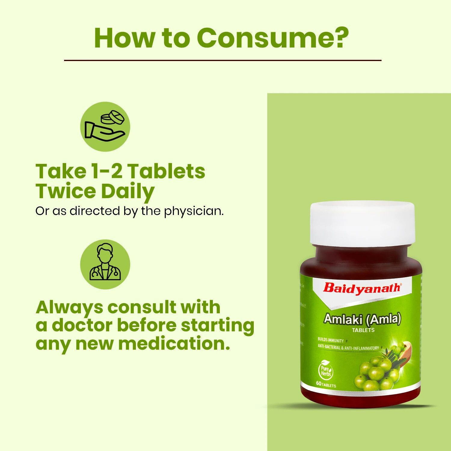 Image of Baidyanath Amlaki (Amla) Tablets | Helps to Build Immunity | Anti-Bacterial and Anti-Inflammatory | 60 TB