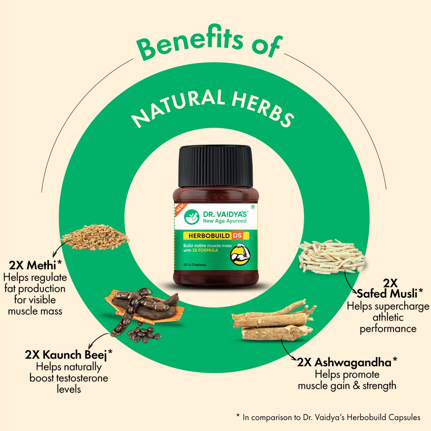 DR. VAIDYA'S Herbobuild Double Strength Muscle Gainer Capsules - Image 3