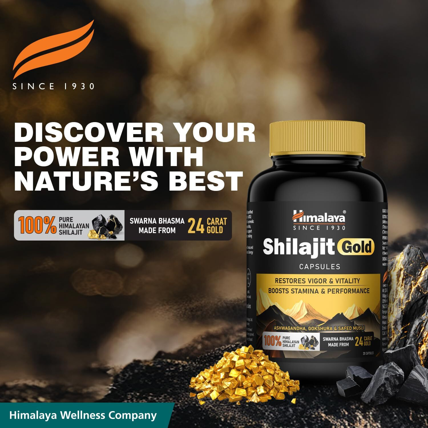 Image of HIMALAYA Shilajit Gold Capsules | 100% Pure Himalayan Shilajit + 24 Carat Gold