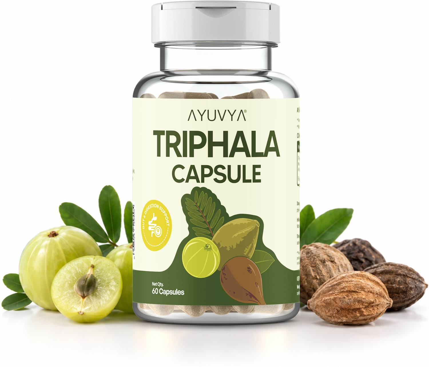Ayuvya Triphala Capsules| Supports Digestion, Detox, Manages Weight, Skin & Hair Health