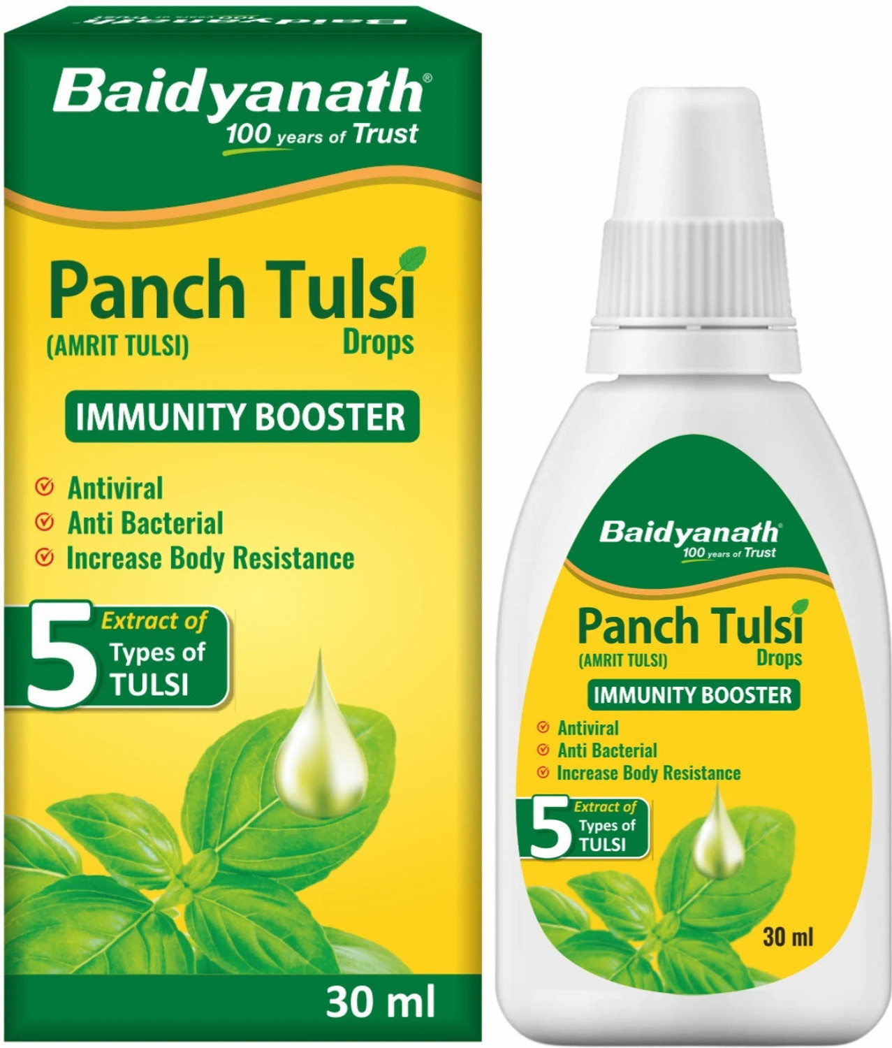 Image of Baidyanath Panch (Amrit) Tulsi Drops, Natural Immunity Booster and Powerful Cough & Cold Relief Drops | Antiviral, Antibacterial, Increases body resistance |
