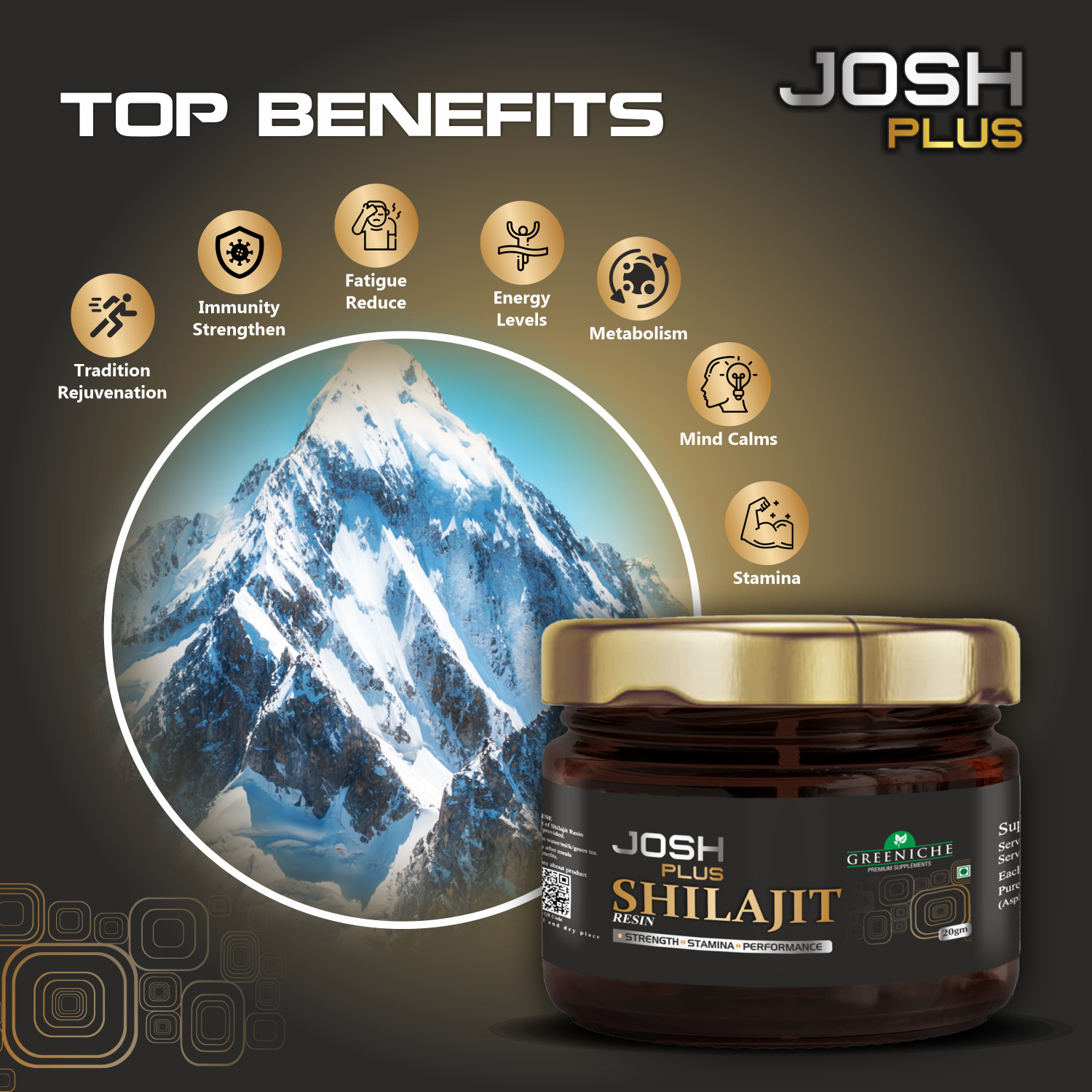 Image of Greeniche Premium Josh Plus Shilajit Resin for Strength, Power & Stamina | 20g