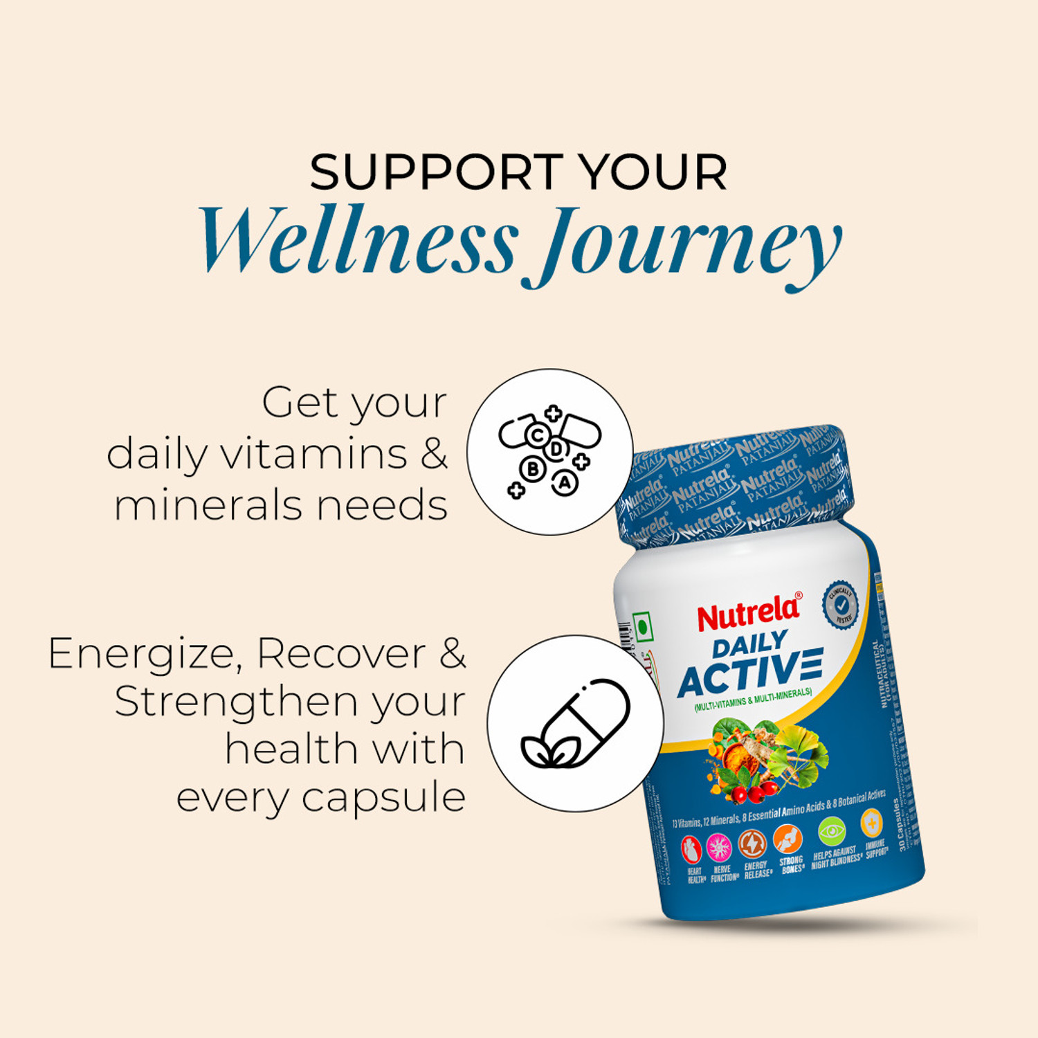 Image of NUTRELA Daily Multivitamin Veg Capsules for Men & Women | Energy & Wellness
