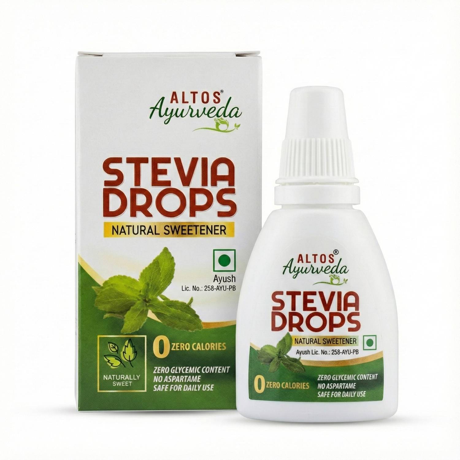 ALTOS Ayurveda Stevia Drops | 100% Natural Sweetener | Zero Calories | Sugar Free Sweetener