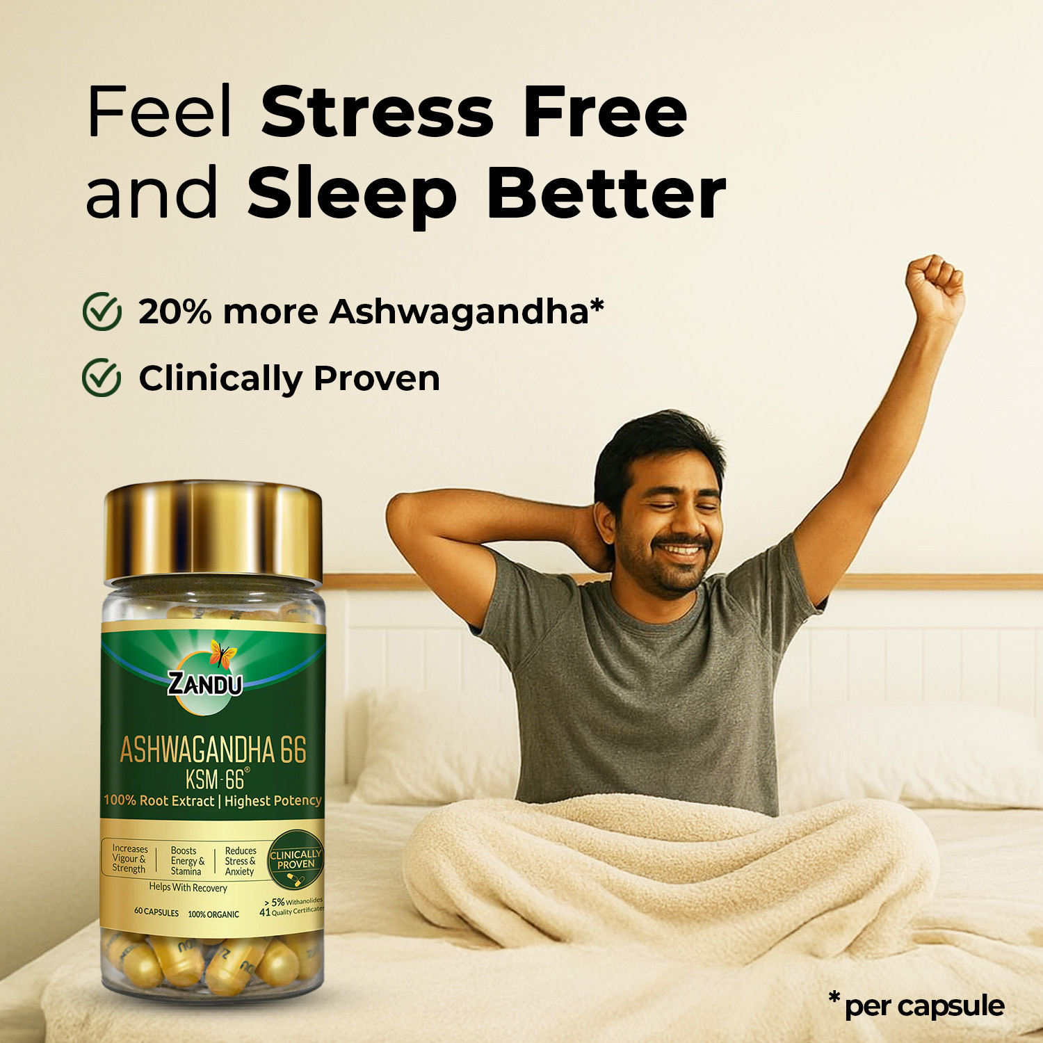 Image of ZANDU Ashwagandha 66 | Clinically Proven 100% Root Extract for Maximum Potency