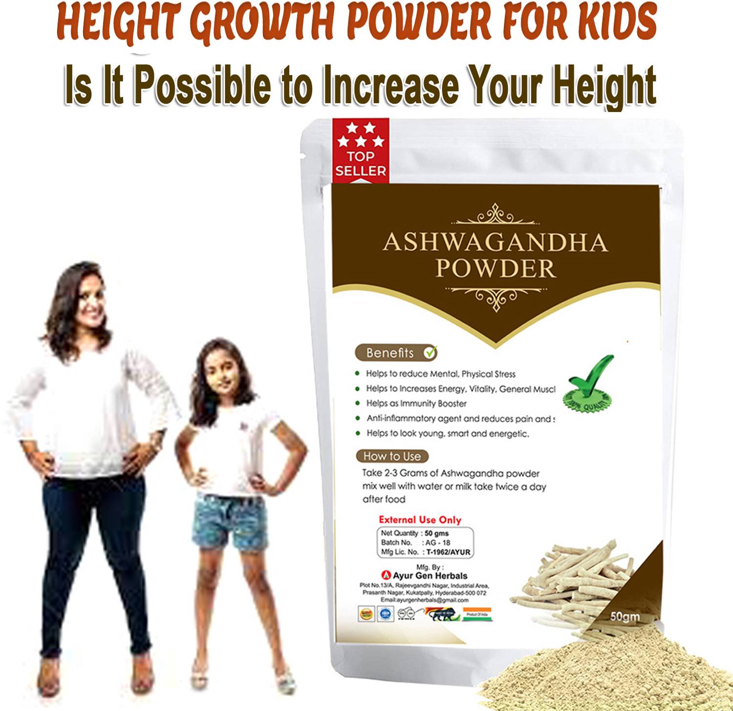 Aktivemusli Ashwagandha Powder height growth| boost immunity |powder for Height growth