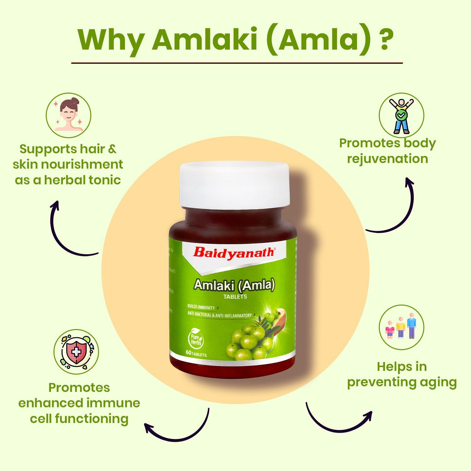 Image of Baidyanath Amlaki (Amla) Tablets | Helps to Build Immunity | Anti-Bacterial and Anti-Inflammatory | 60 TB