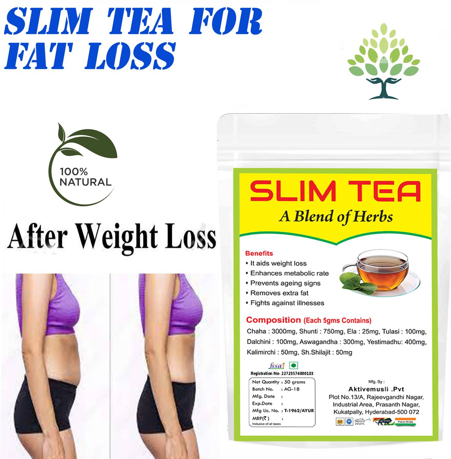 Aktivemusli SLIMMING TEA , Lemon Green Tea pouch | LEMON tea|slimming tea |green tea