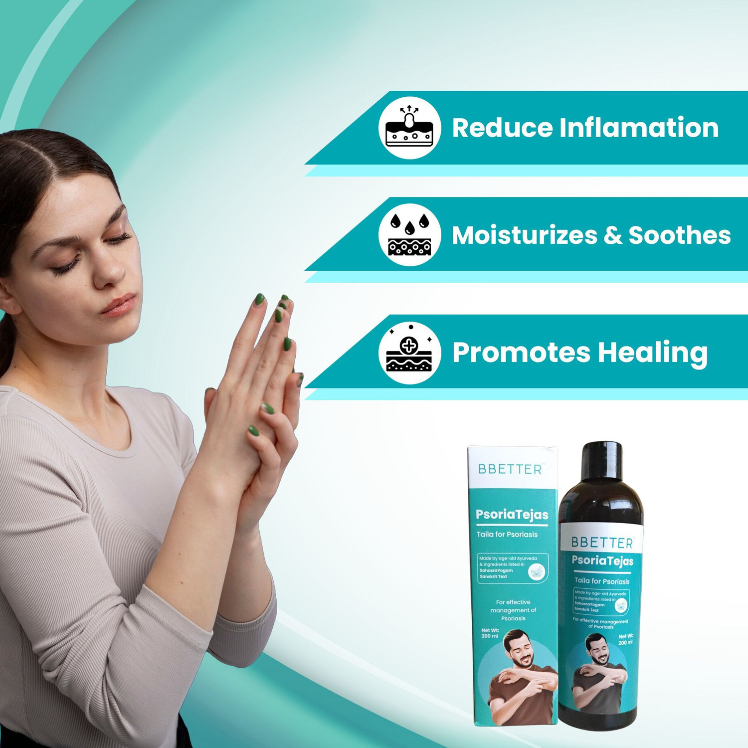 Image of BBETTER Psoria Tejas - Oil for Skin Health Management | Made by age old Ayurveda