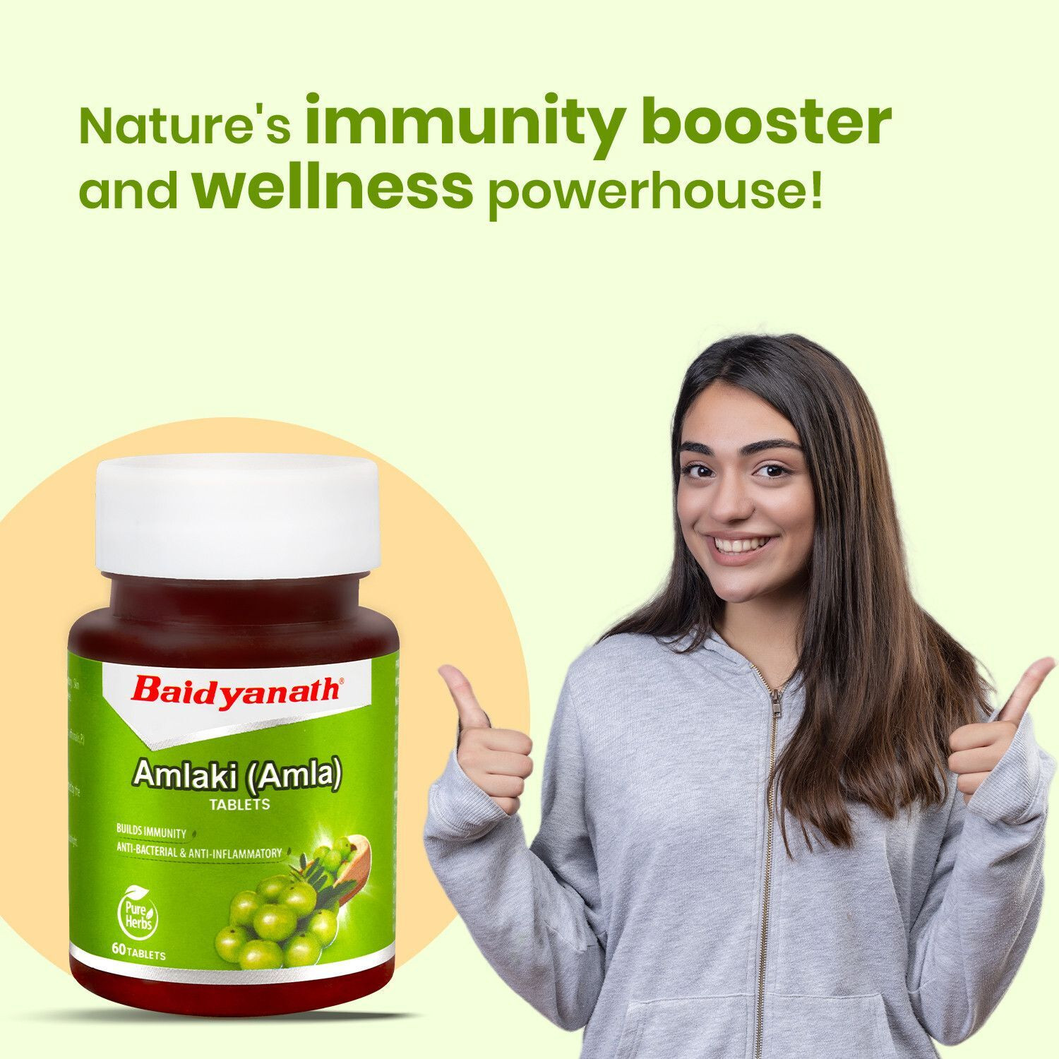 Image of Baidyanath Amlaki (Amla) Tablets | Helps to Build Immunity | Anti-Bacterial and Anti-Inflammatory | 60 TB