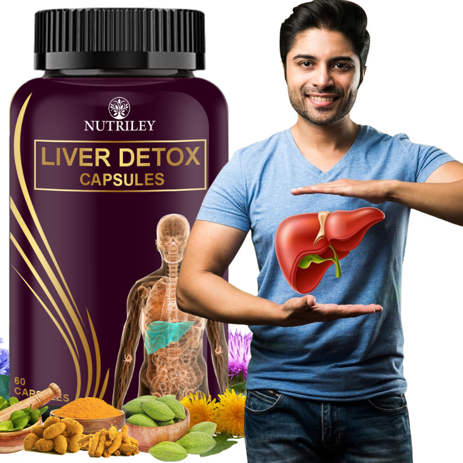 Image of NUTRILEY Liver Detox Ayurvedic Tablets | With Milk Thistle Extract | For Women & Men