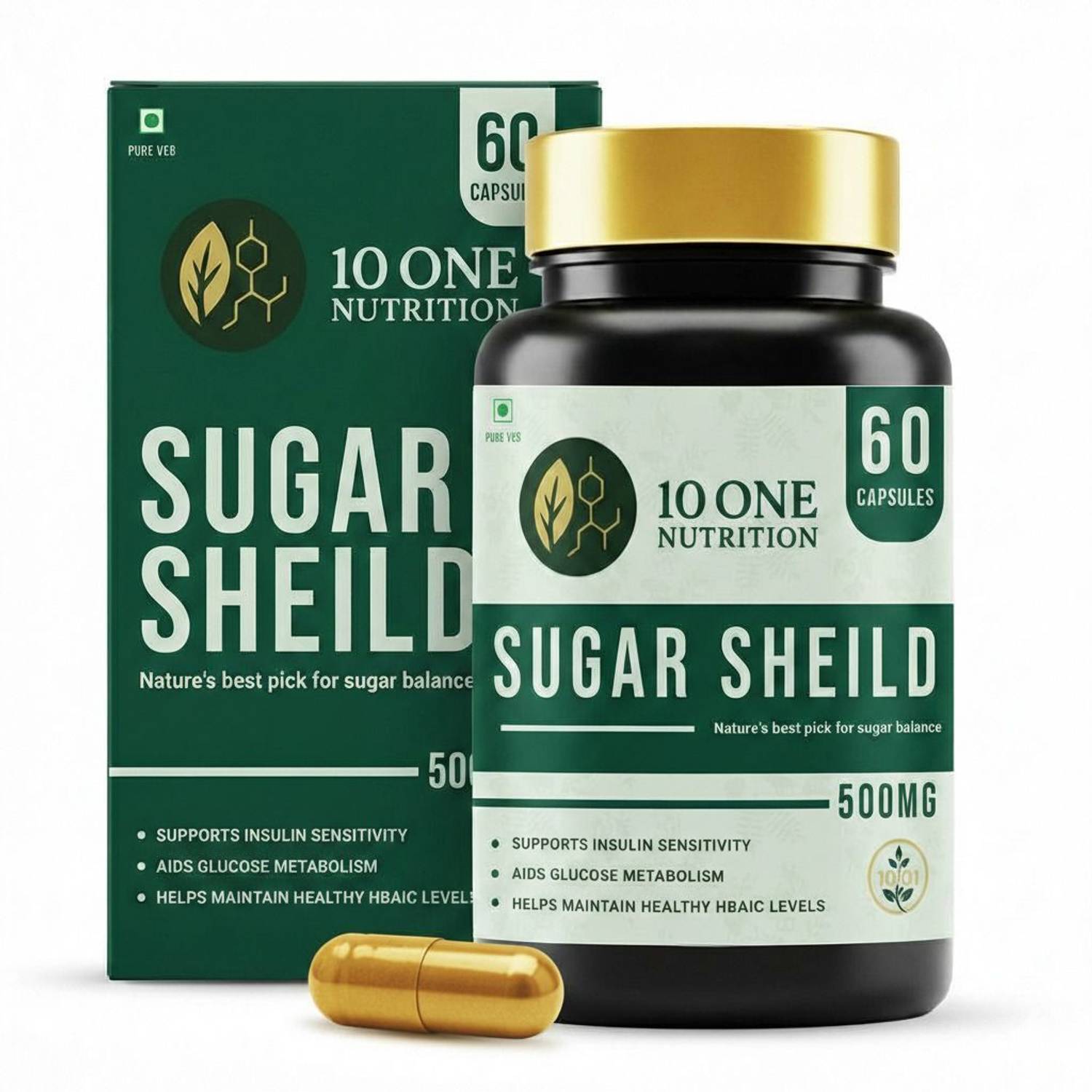 10 One Nutrition Sugar Shield 500mg | Ayurvedic Blood Sugar Care with Karela, Jamun & Gudmar