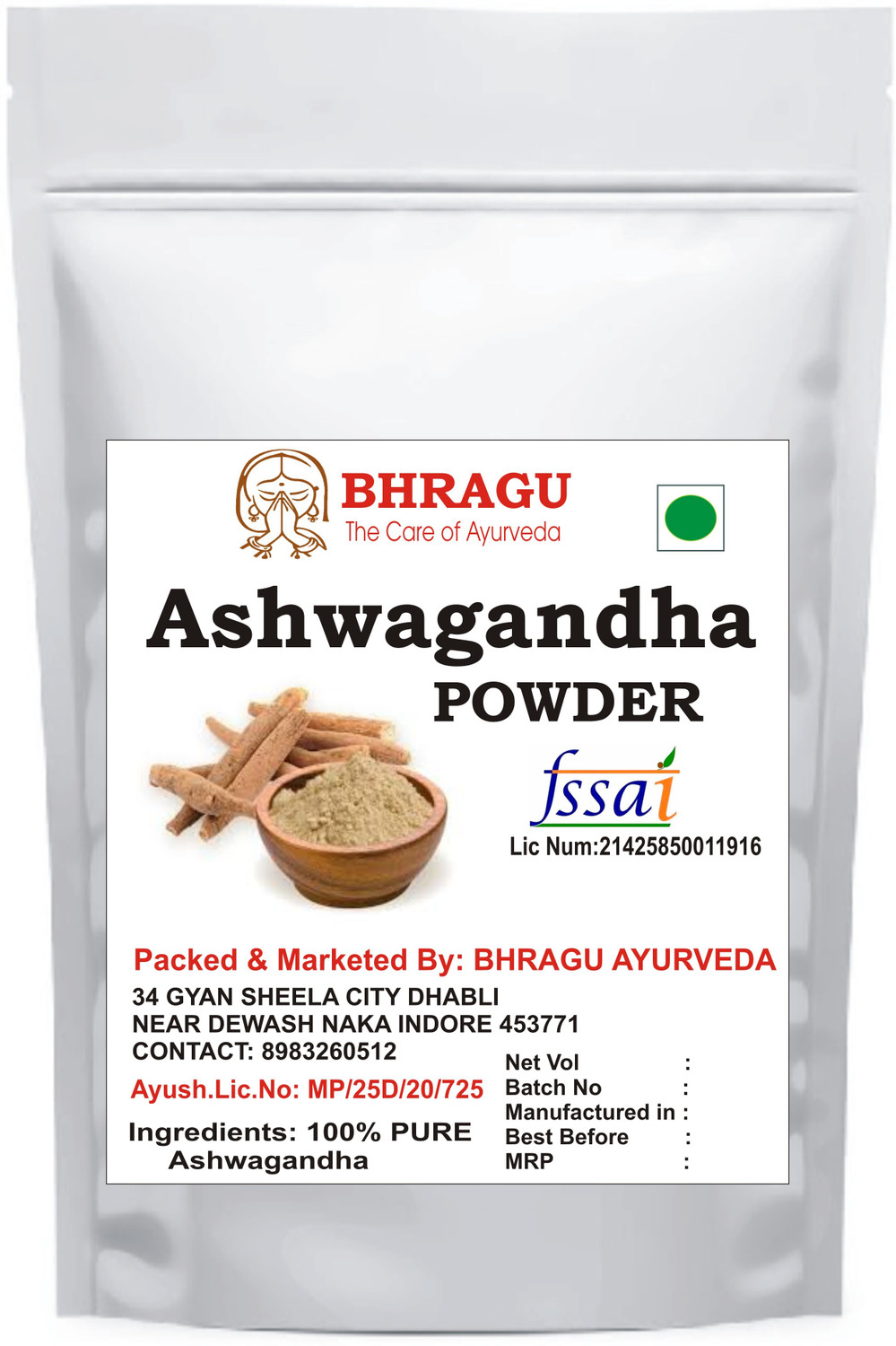 Image of BHRAGU AYURVEDA Ashwagandha,Safed Musli,Shatavari,Kounch /Konch Beej Powder Combo Pack