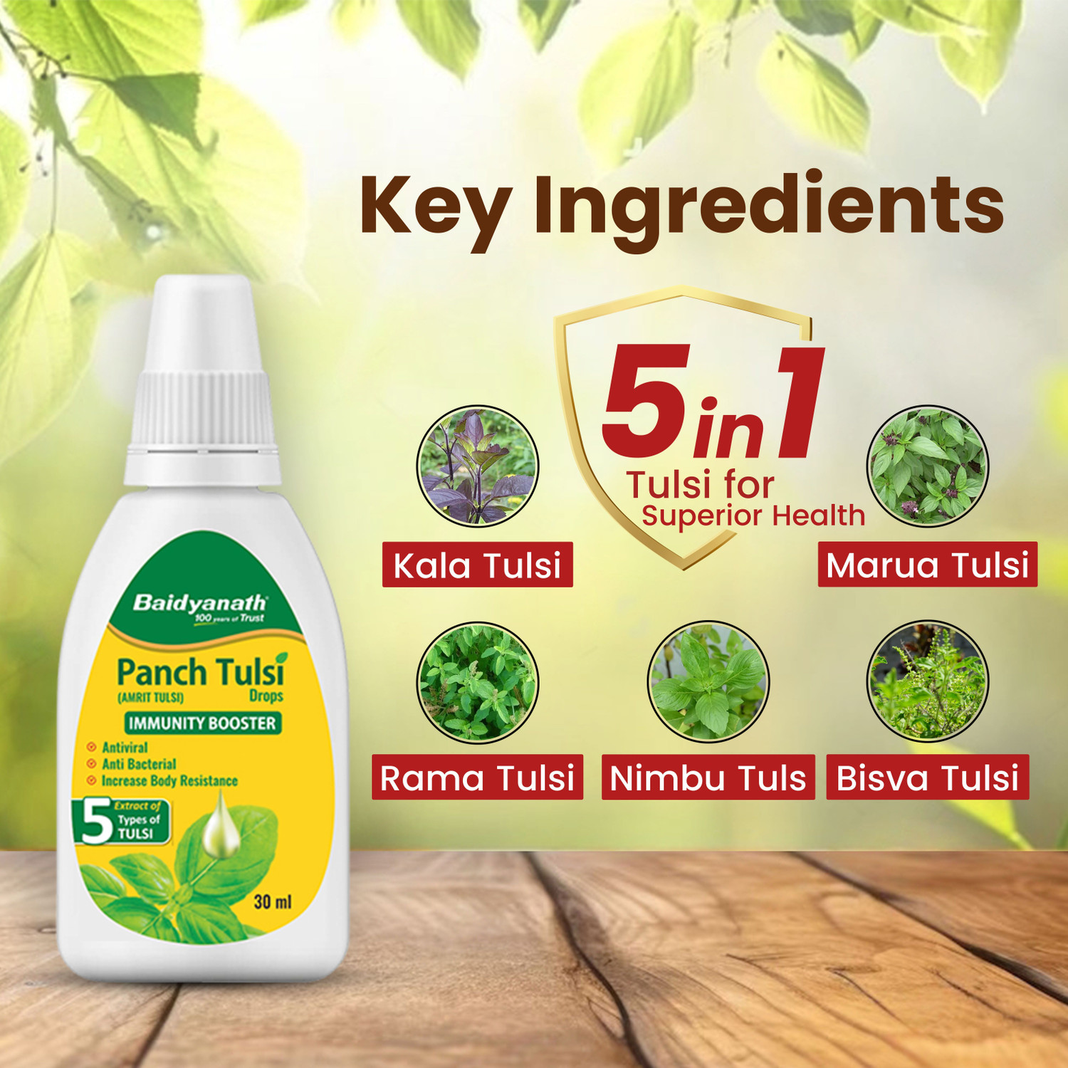 Image of Baidyanath Panch (Amrit) Tulsi Drops, Natural Immunity Booster and Powerful Cough & Cold Relief Drops | Antiviral, Antibacterial, Increases body resistance |